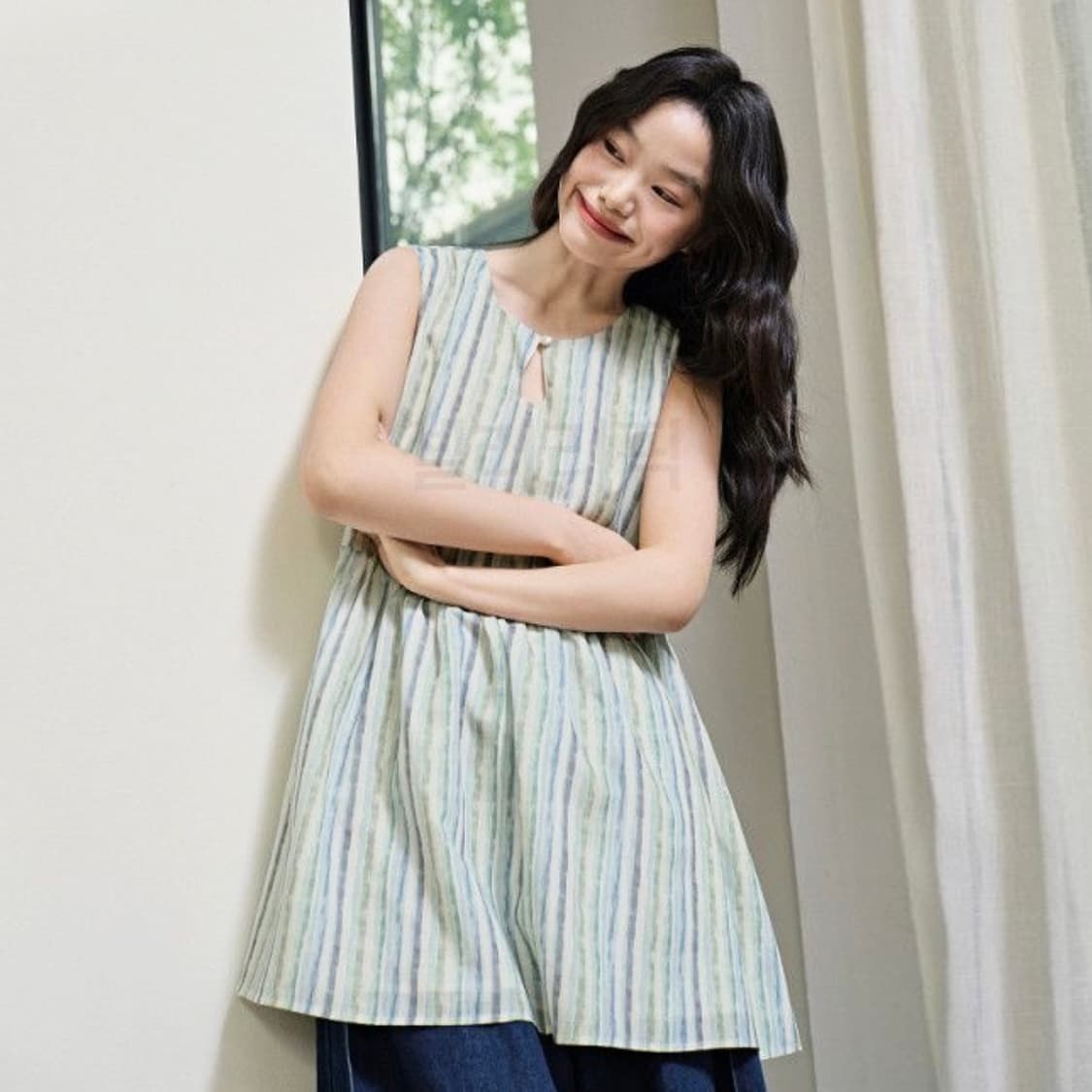 쿠오세(KUOSE) 스트라이프 플레어 블라우스 55-66 새상품 상품이미지1