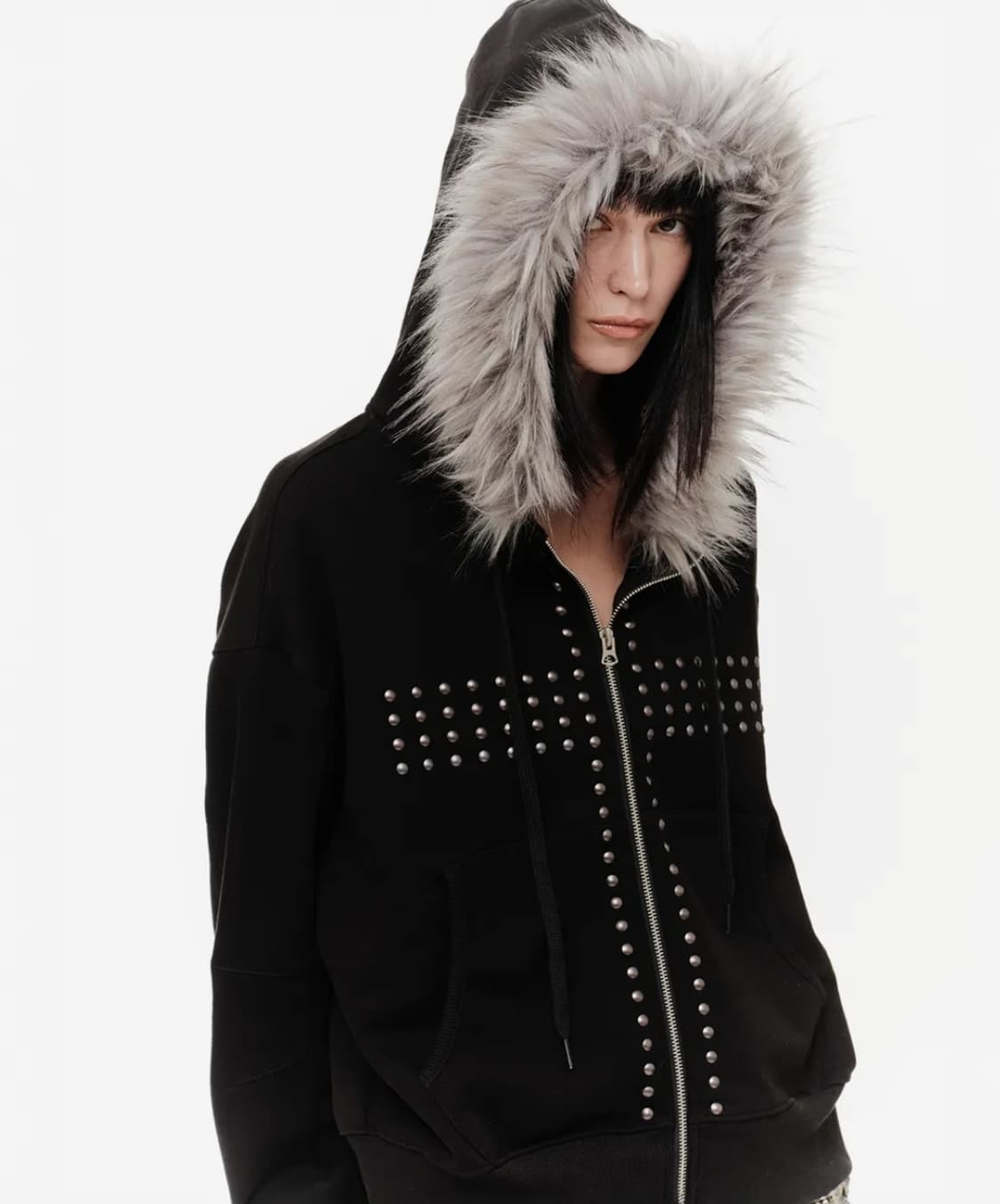 2000아카이브스 퍼 후드집업 블랙 상품이미지1