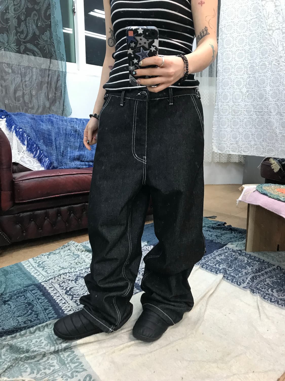 Allover 스티치 카고 흑청 카펜터 데님팬츠  상품이미지2