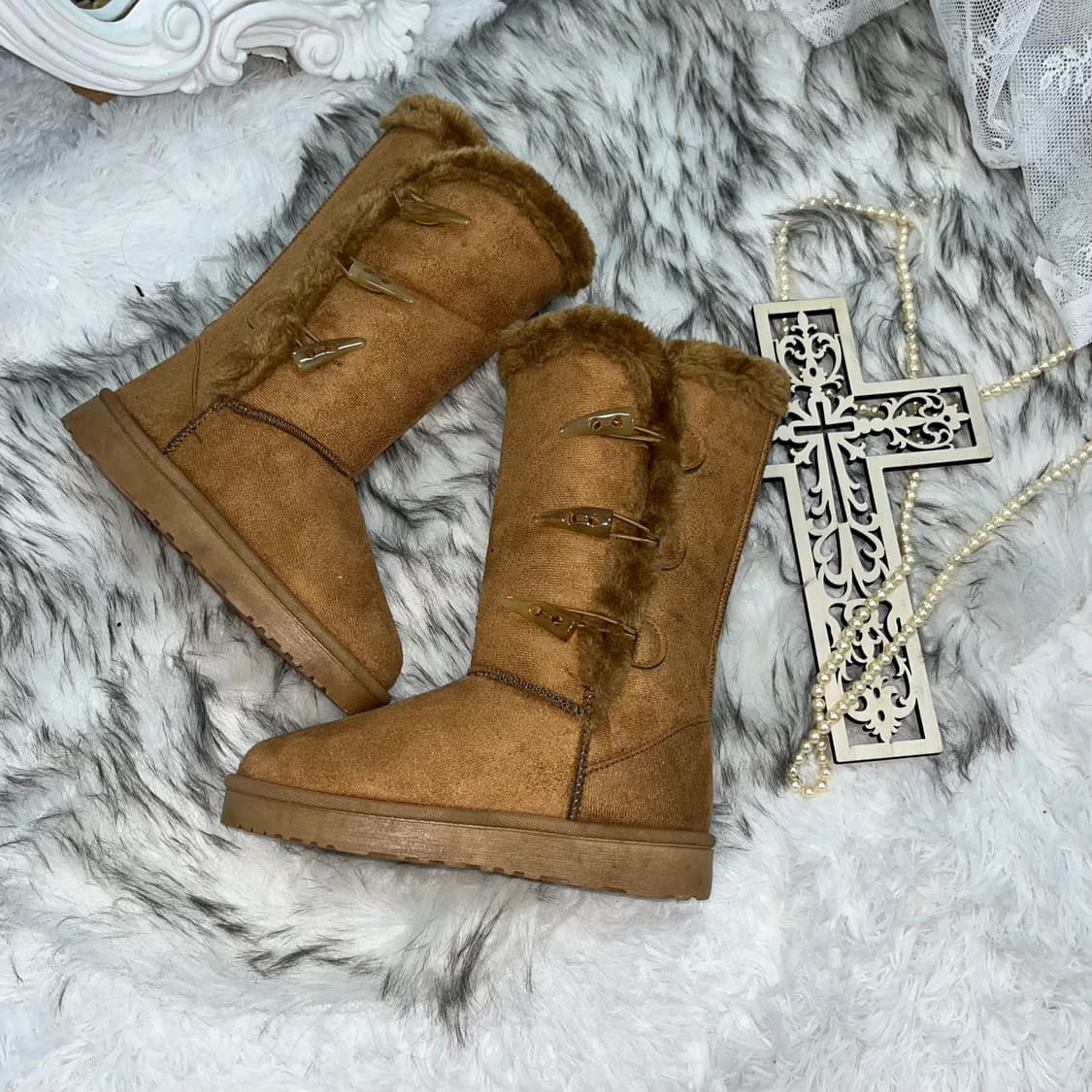 빈티지 떡볶이 단추 포인트 퍼부츠 상품이미지3