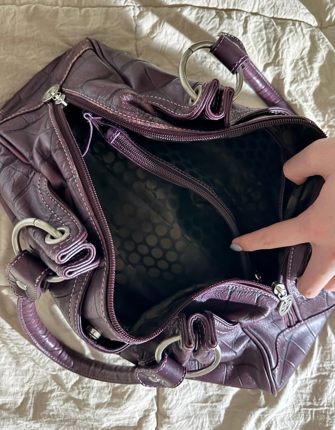 빈티지 에스콰이아 퍼플 보라 버건디 와인색 토트백 숄더백 상품이미지4