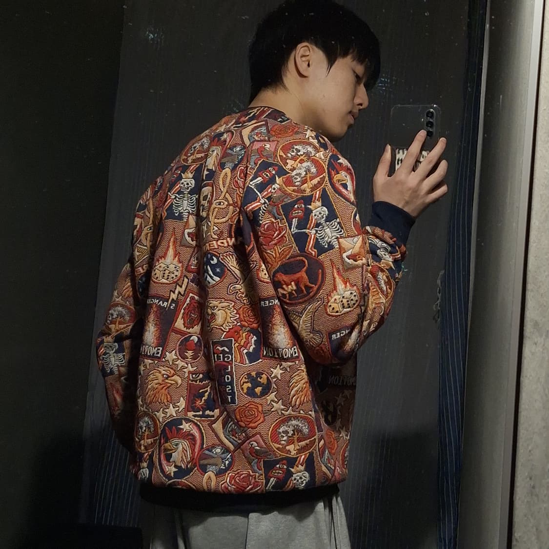 ZARA 자라 레드브라운 멀티컬러 스트릿 올드스쿨 헤비코튼 맨투맨 티셔츠 상품이미지3