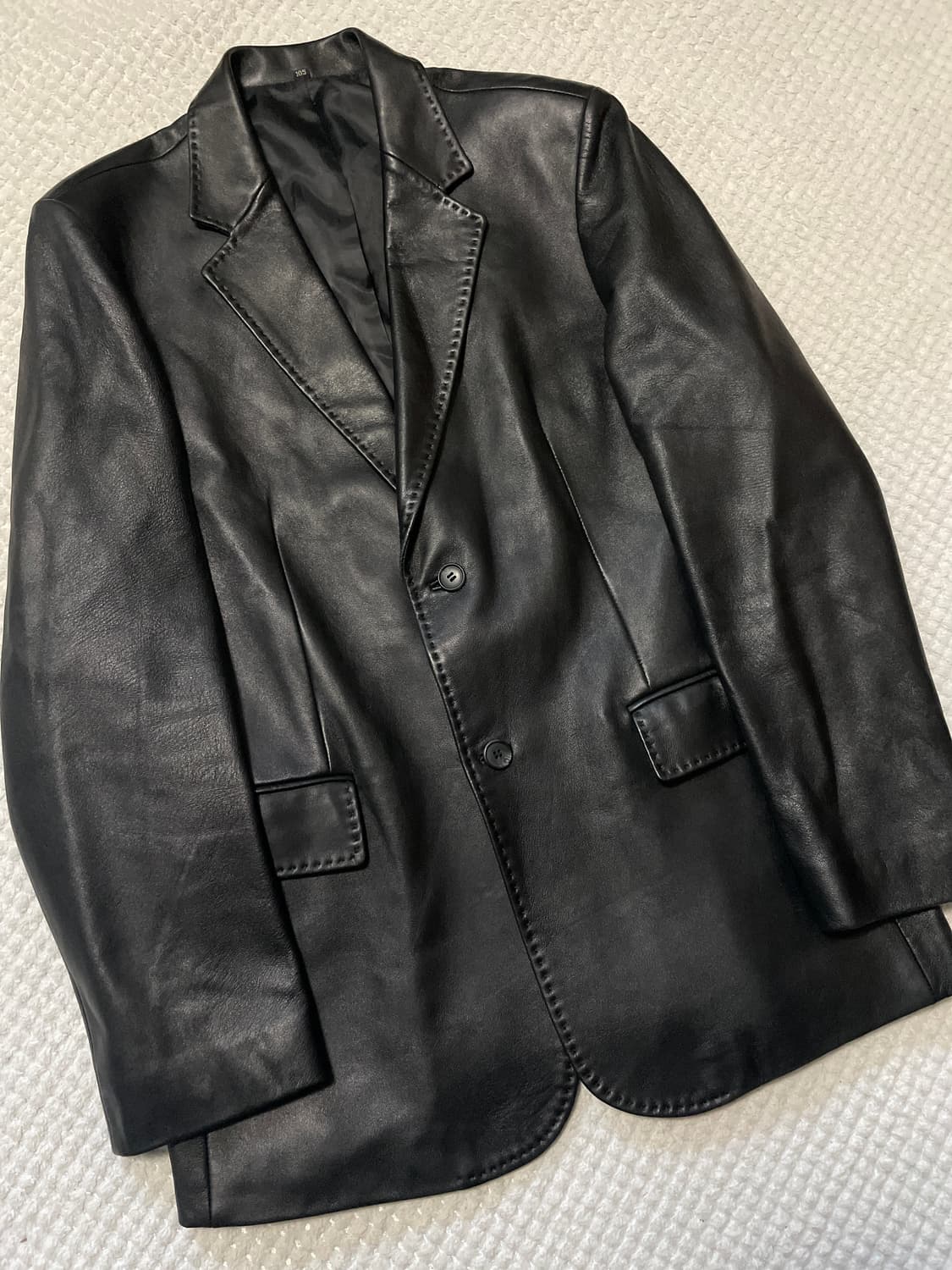 광희시장 웨스턴 무드 2버튼 램스킨 양가죽 스티치 레더 자켓 상품이미지5