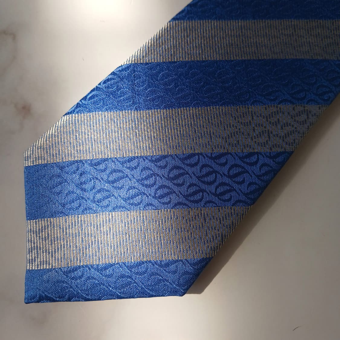 에스.티. 듀퐁 실크 블루 로고 패턴 넥타이 8cm S~A+등급 E823 상품이미지7