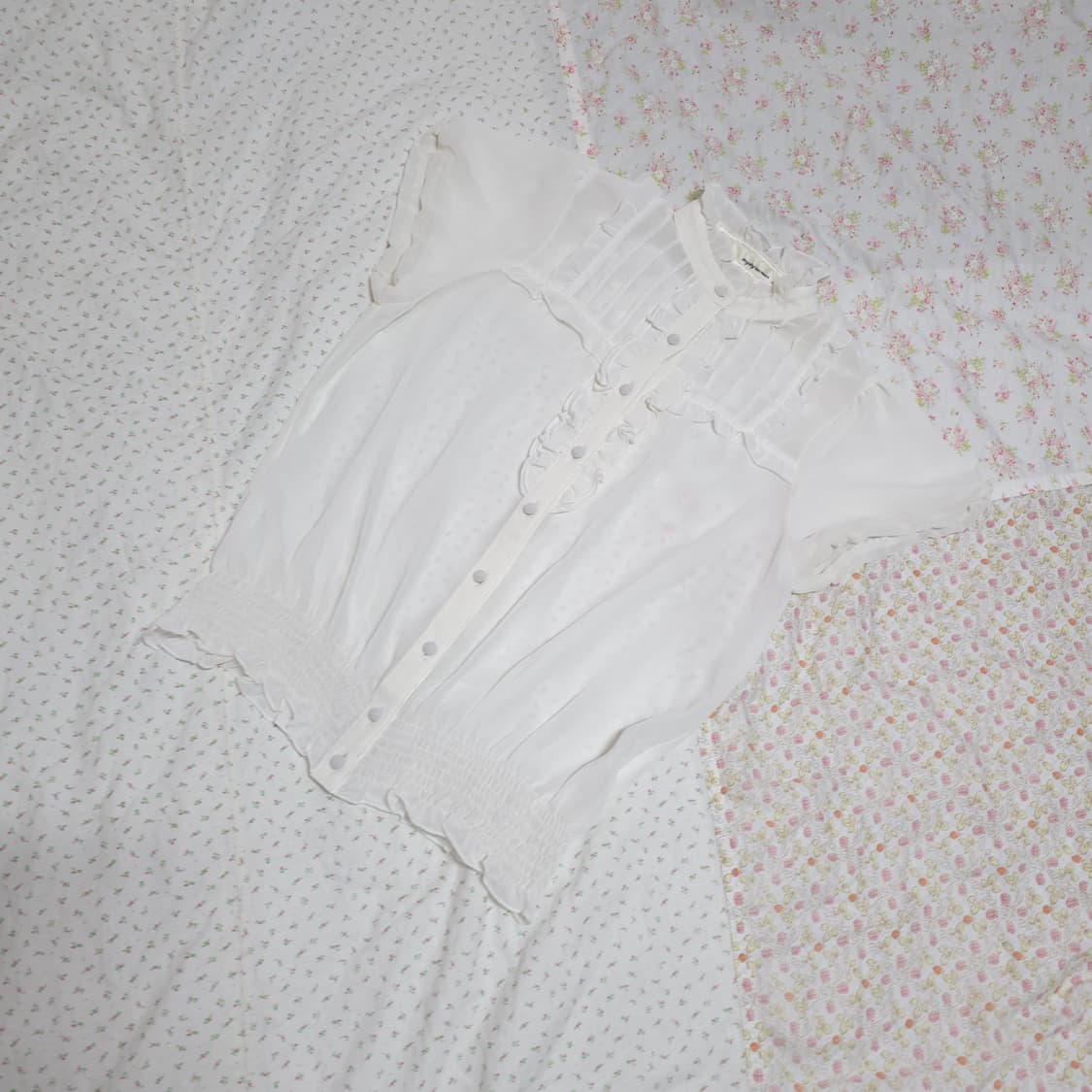 빈티지 공겜여주 화이트 퍼프 반팔 블라우스 모리 페어리 상품이미지4