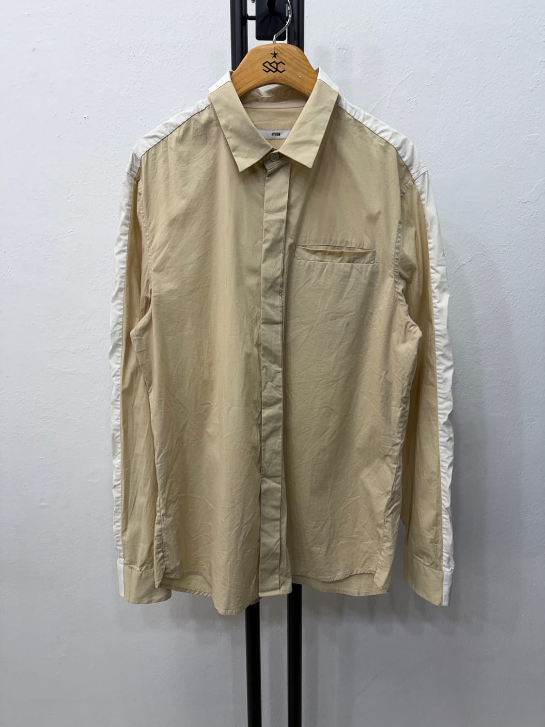 정품) 시스템옴므 한섬 베이지 배색 셔츠 95 상품이미지1