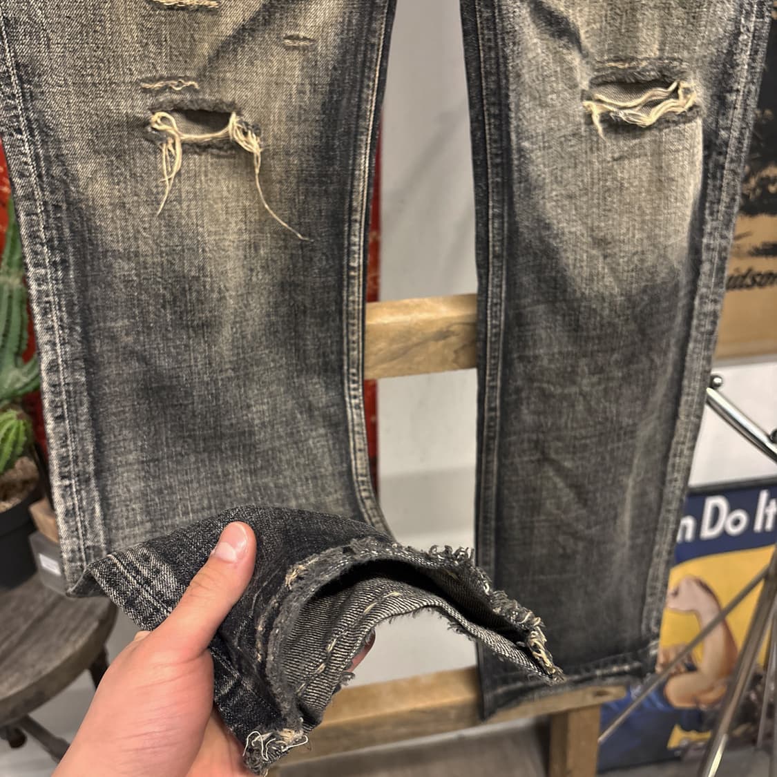 00s 리바이스 519 재팬라인 그런지 데미지 워싱 데님팬츠 N1000  상품이미지4