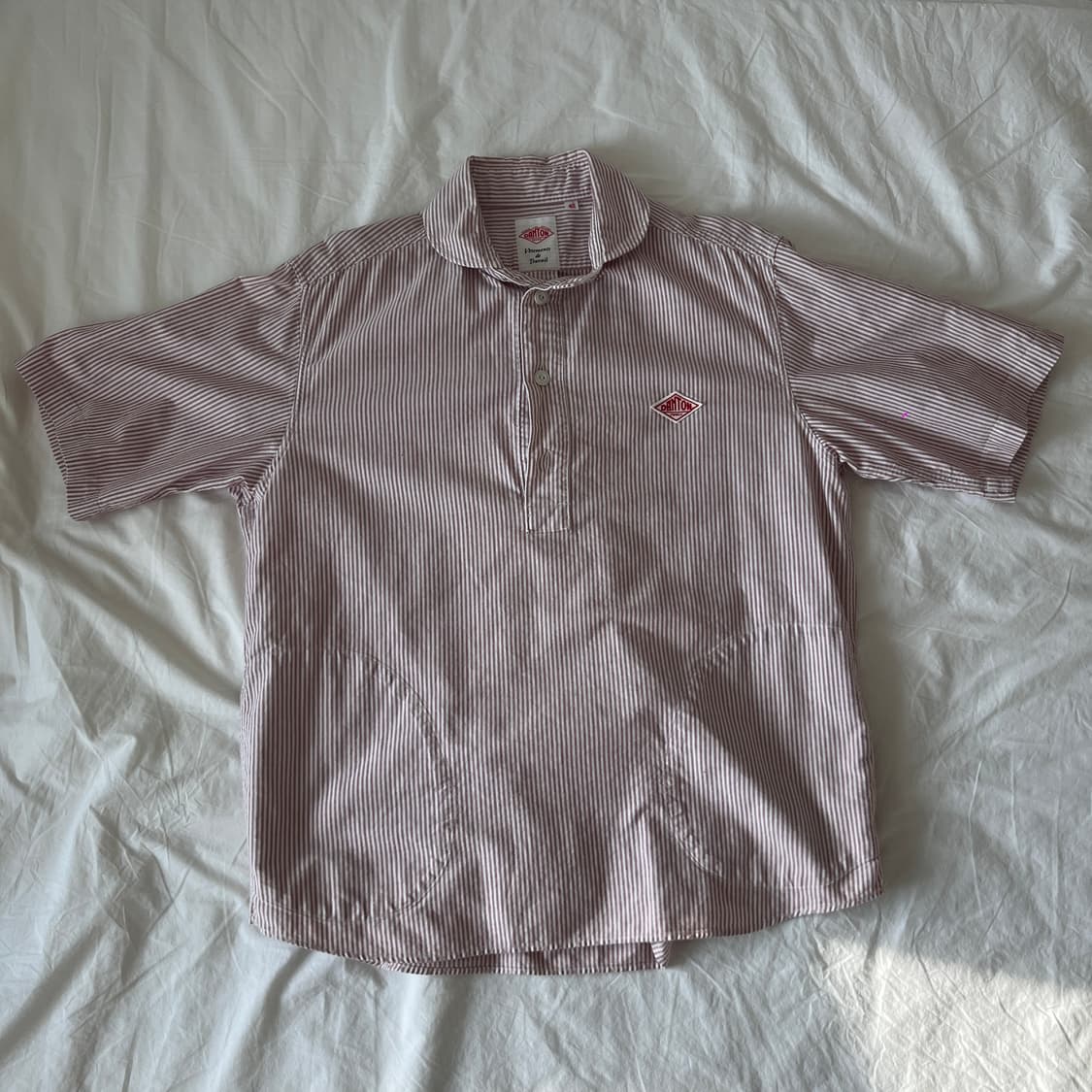 Danton 퍼플 스트라이프 체크 반팔 셔츠 상품이미지1