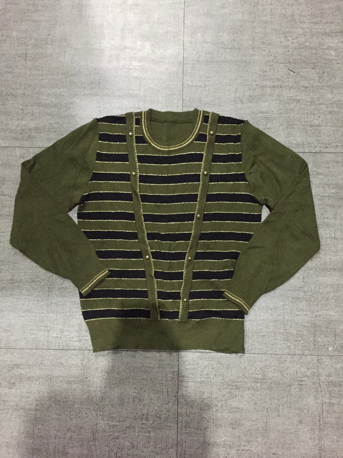 일본빈티지 하구미모리걸 달천깔페어리 트위드반짝이 니트스웨터 카키 상품이미지1