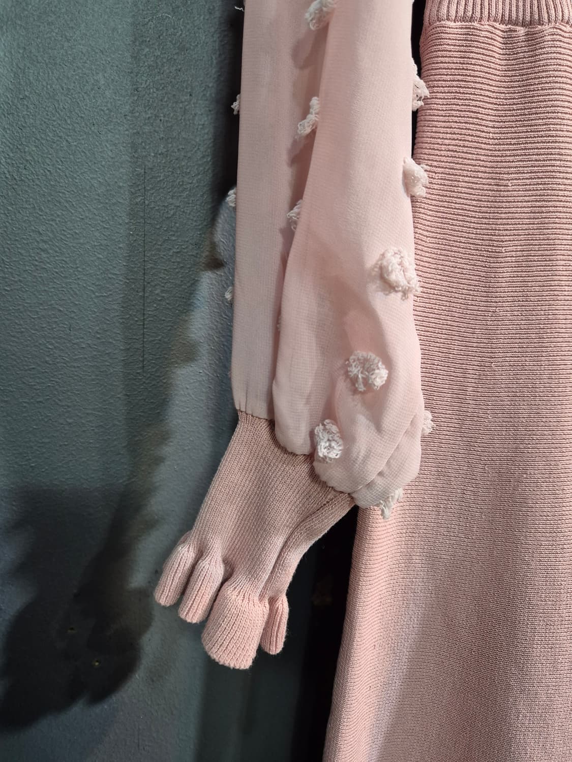 핑크 니트 롱 원피스 시스루 도트 소매 S 상품이미지6