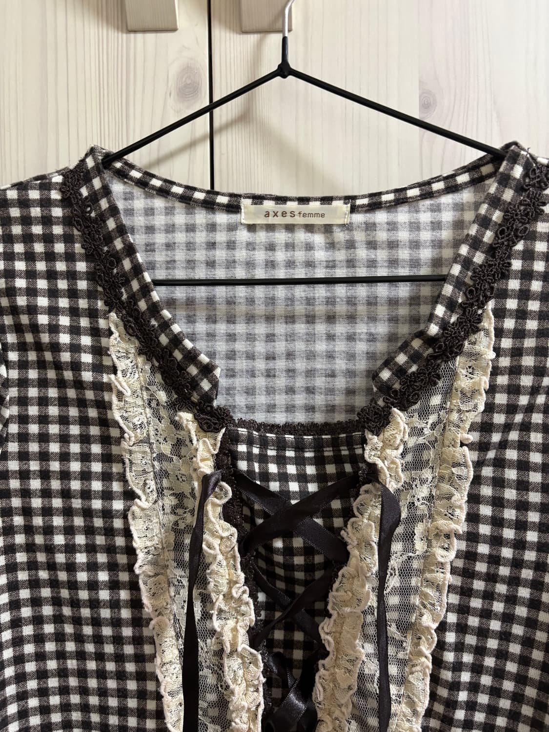 액시즈팜 브라운 체크 모리걸 블라우스 상품이미지2