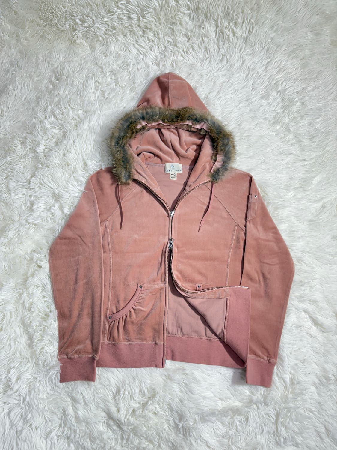 Y2K JAPAN 빈티지 뮤트핑크 벨벳 후드집업  상품이미지4