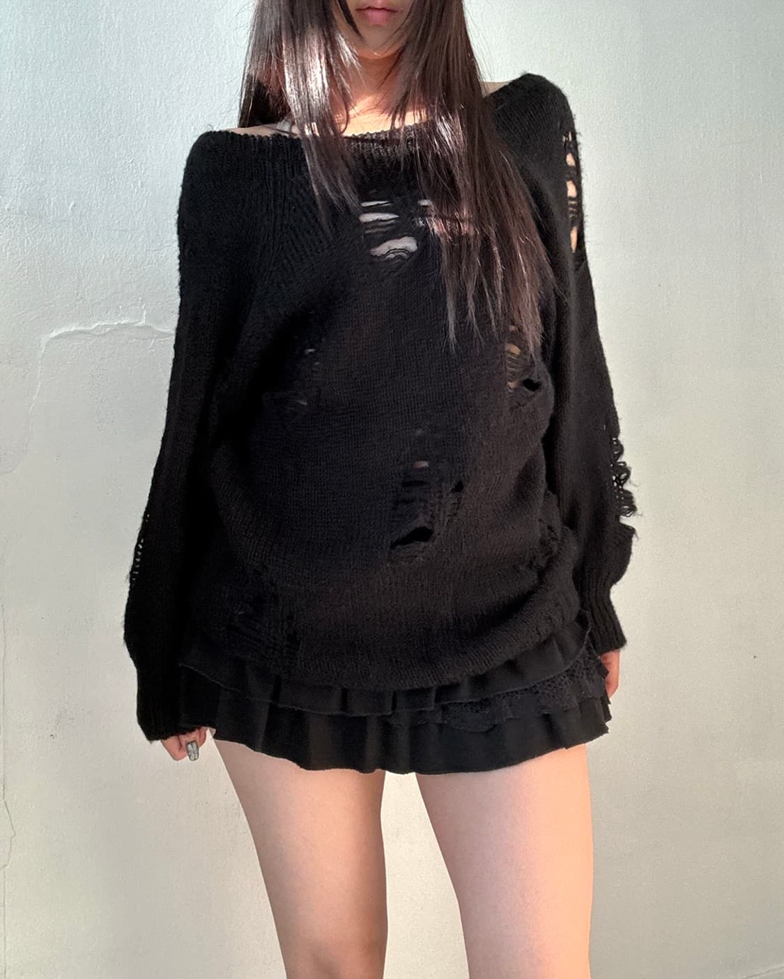 Demage detail black knit 상품이미지6