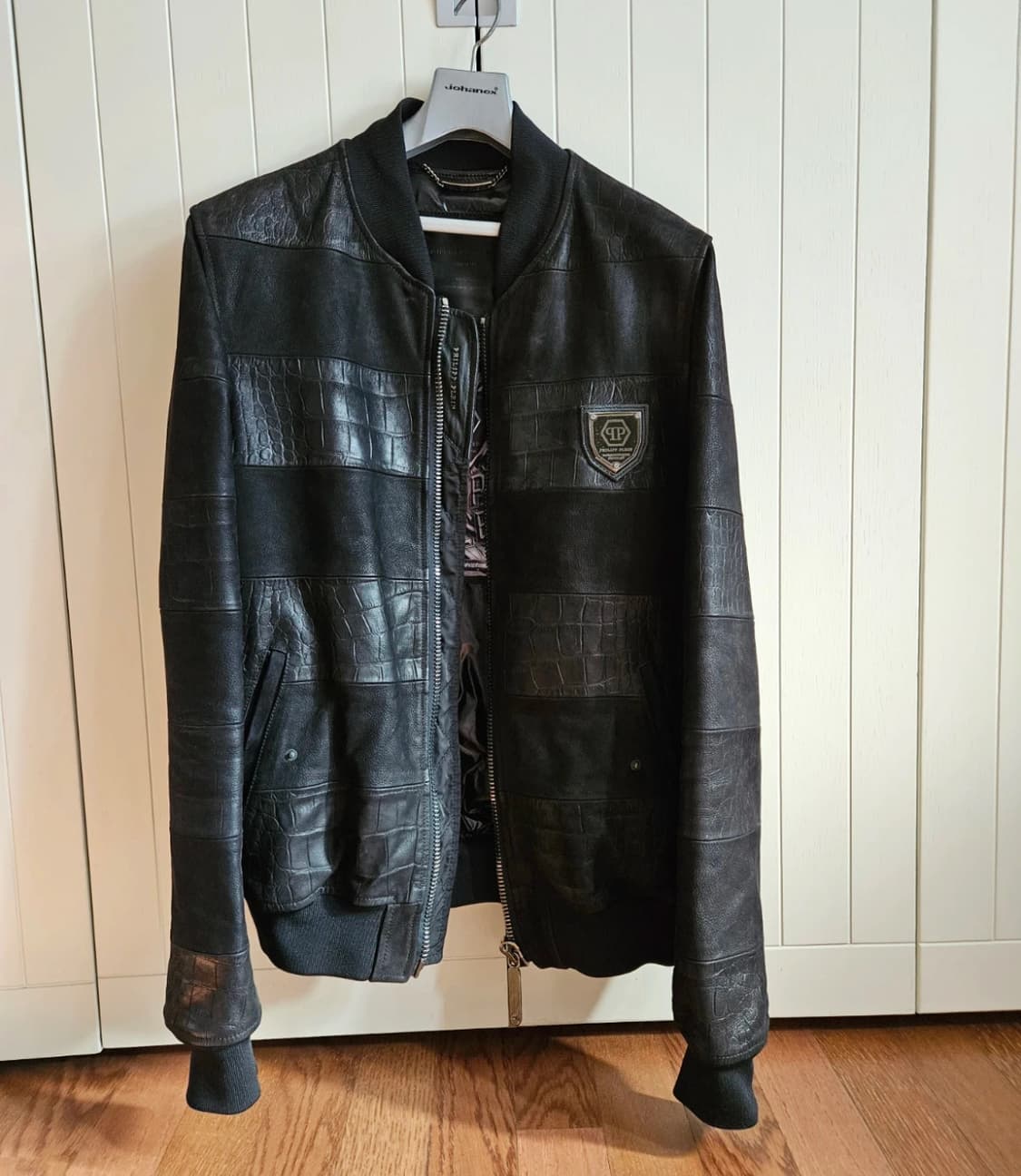 필립 플레인 레더 봄버 재킷 블루종 L 상품이미지2