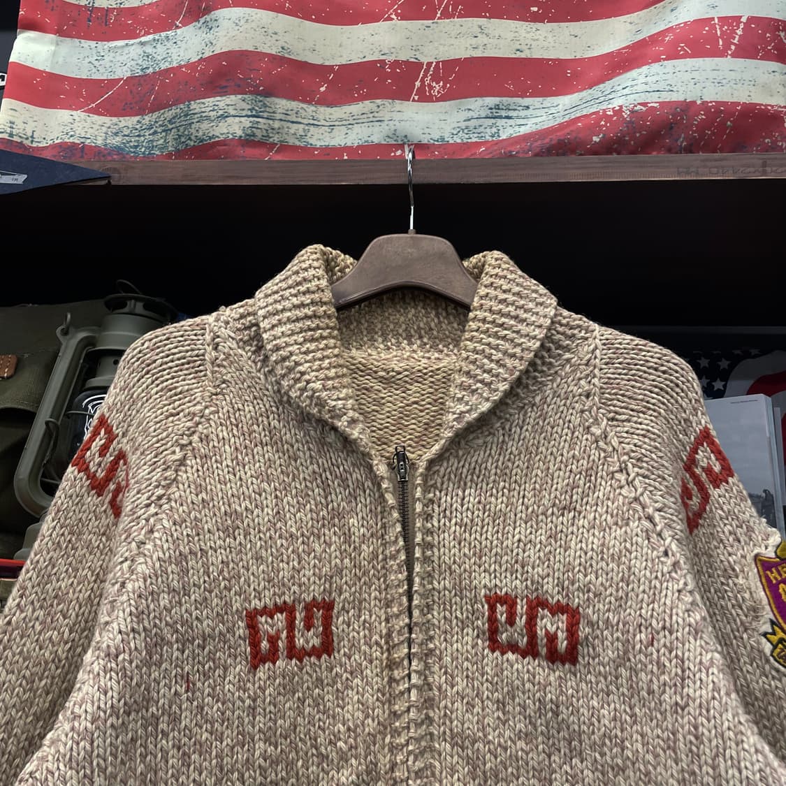 USA 빈티지 컬링 클럽 패치 울 코위찬 집업 니트 스웨터 상품이미지3
