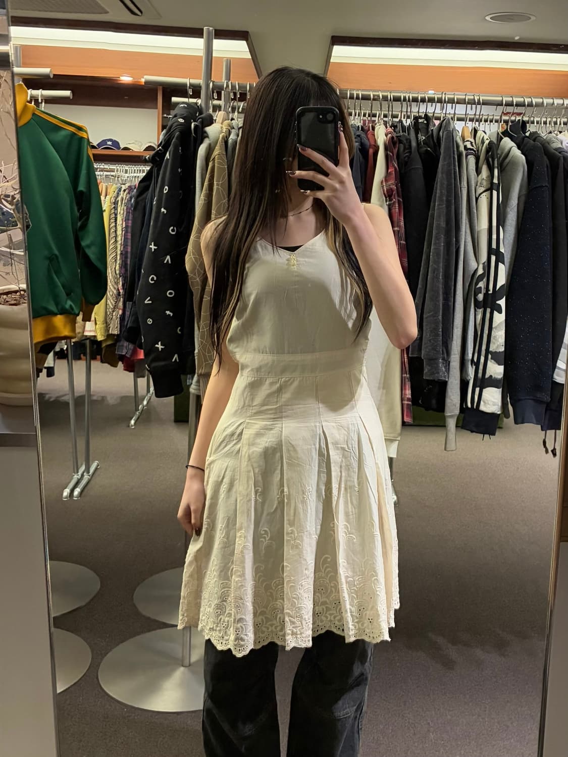 OS)Japanese vintage v넥 펀칭 아이보리 나시 원피스 상품이미지2