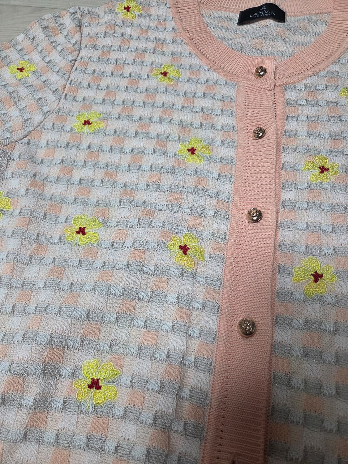 랑방 컬렉션 플라워 자수 체크 반팔 가디건 상품이미지4