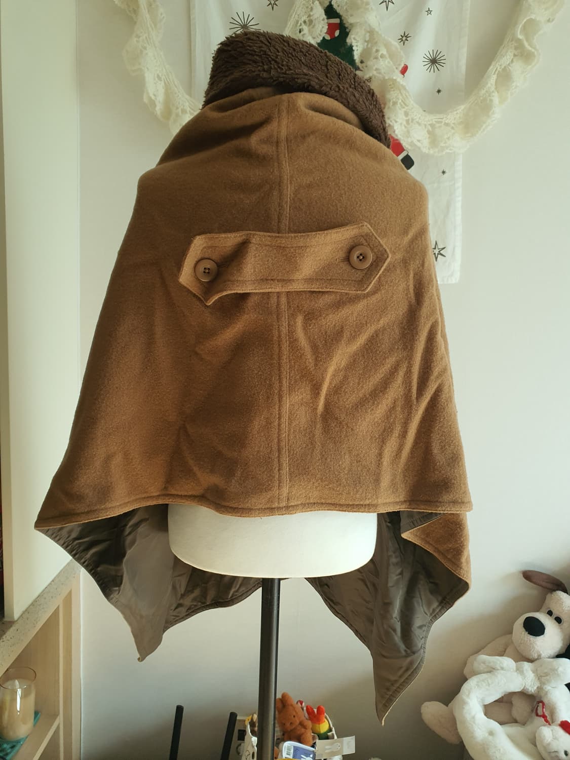 [모리걸] 달천깔 브라운 퍼 카라 망토 케이프 코트 상품이미지3