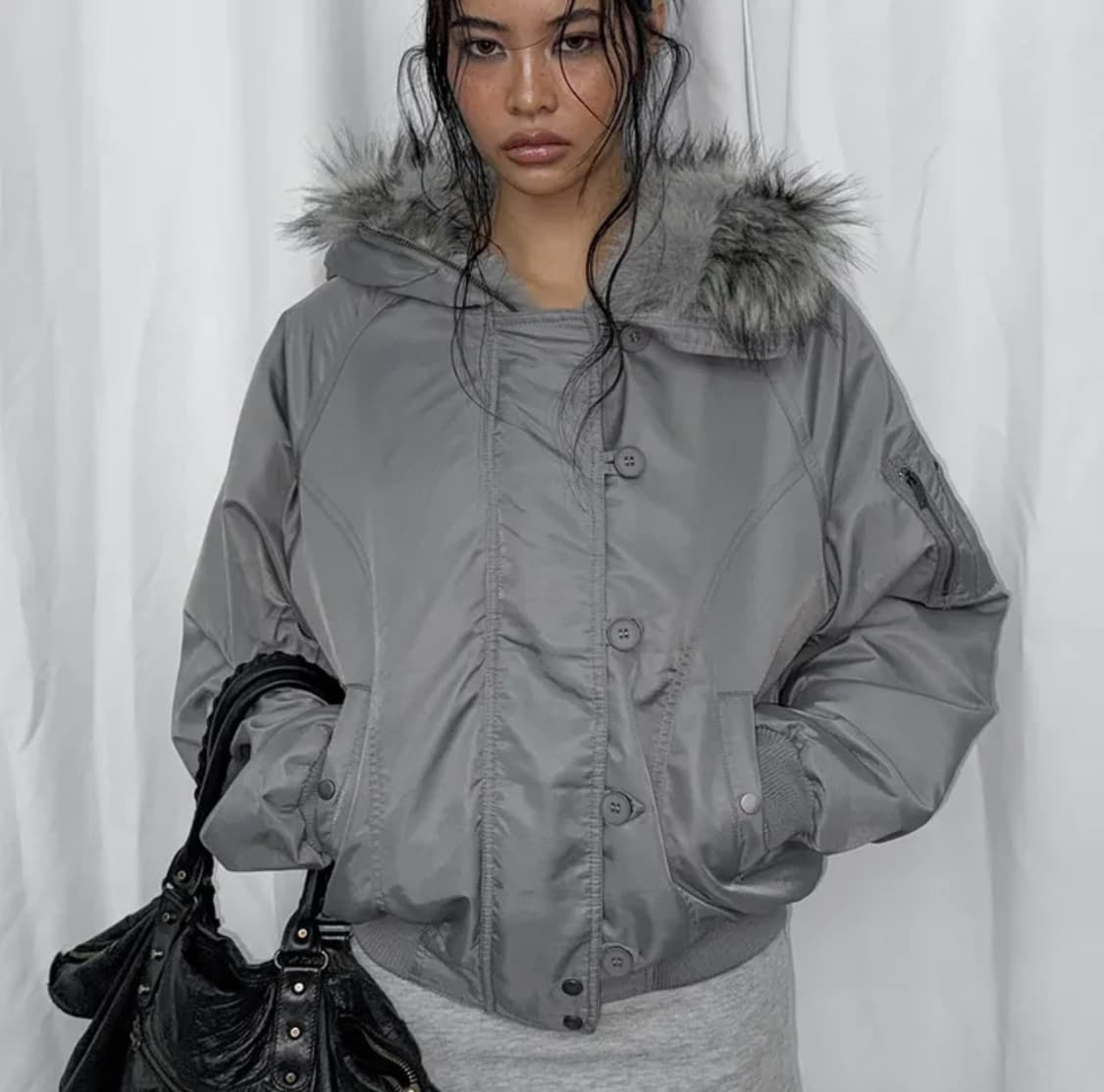 블랙업 누닐 퍼트리밍 후드 점퍼 상품이미지1