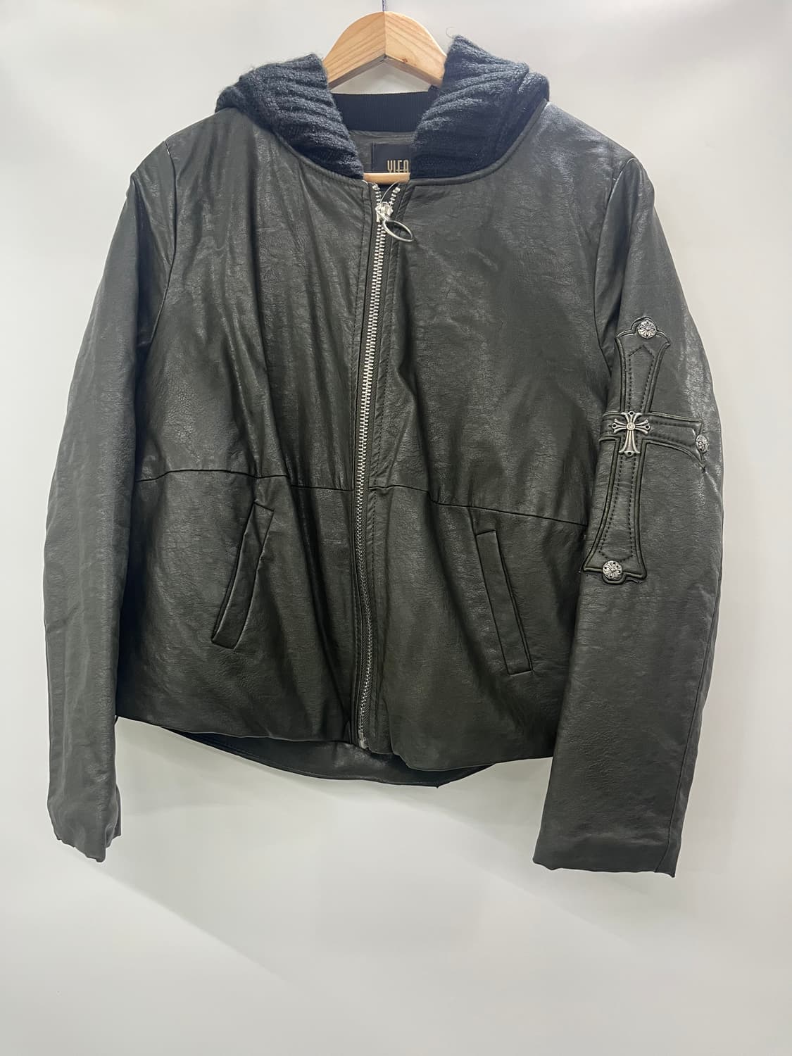 Cross leather hood jacket 상품이미지1