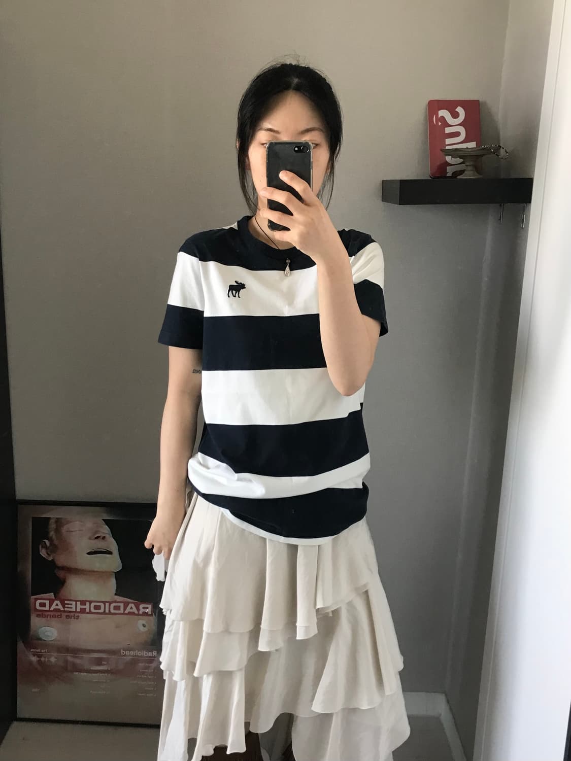 아베크롬비 산양 로고 단가라 반팔티 상품이미지2