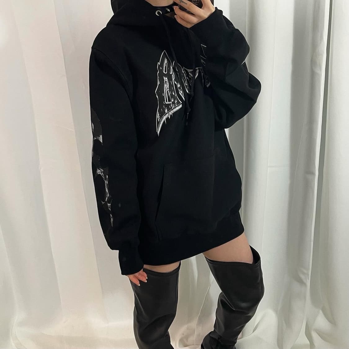 punk lettering hood t-shirt 상품이미지2