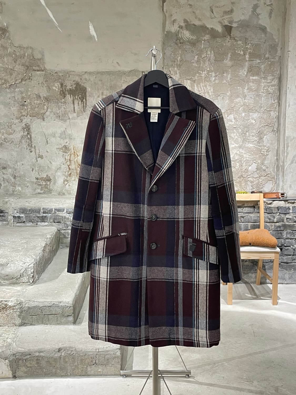 디젤 믹스 체크 패턴 아칼릭 울 코트 상품이미지1