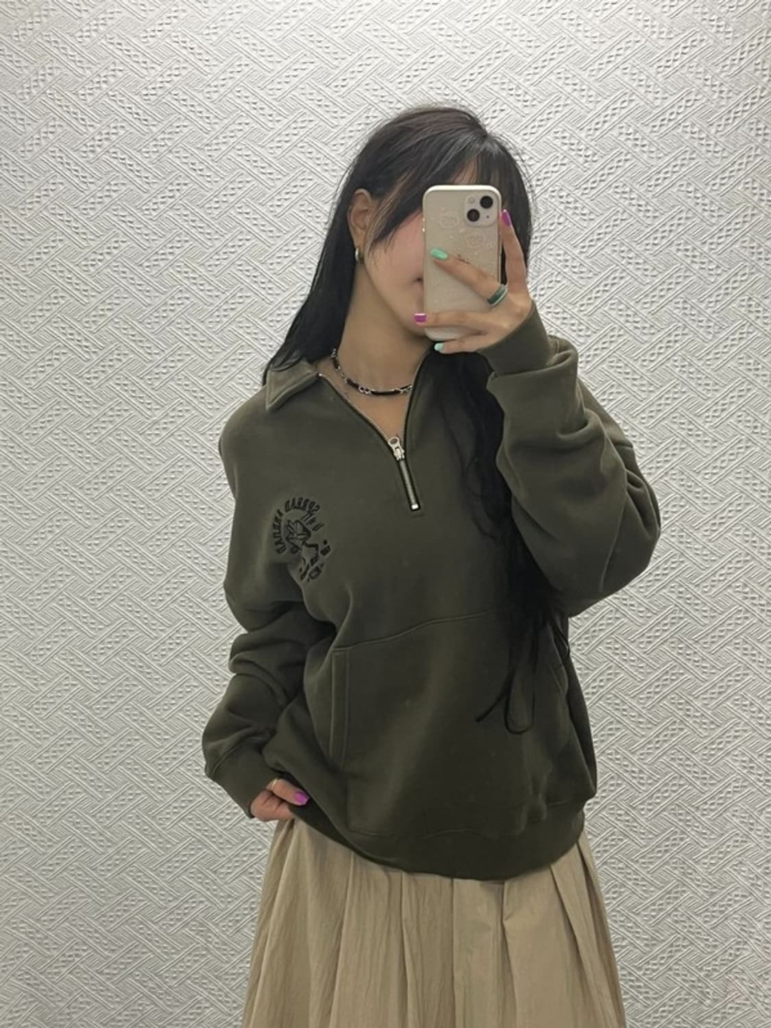 브라운브레스 빈티지 캐주얼 카키 반집업 맨투맨 M C06579 상품이미지1