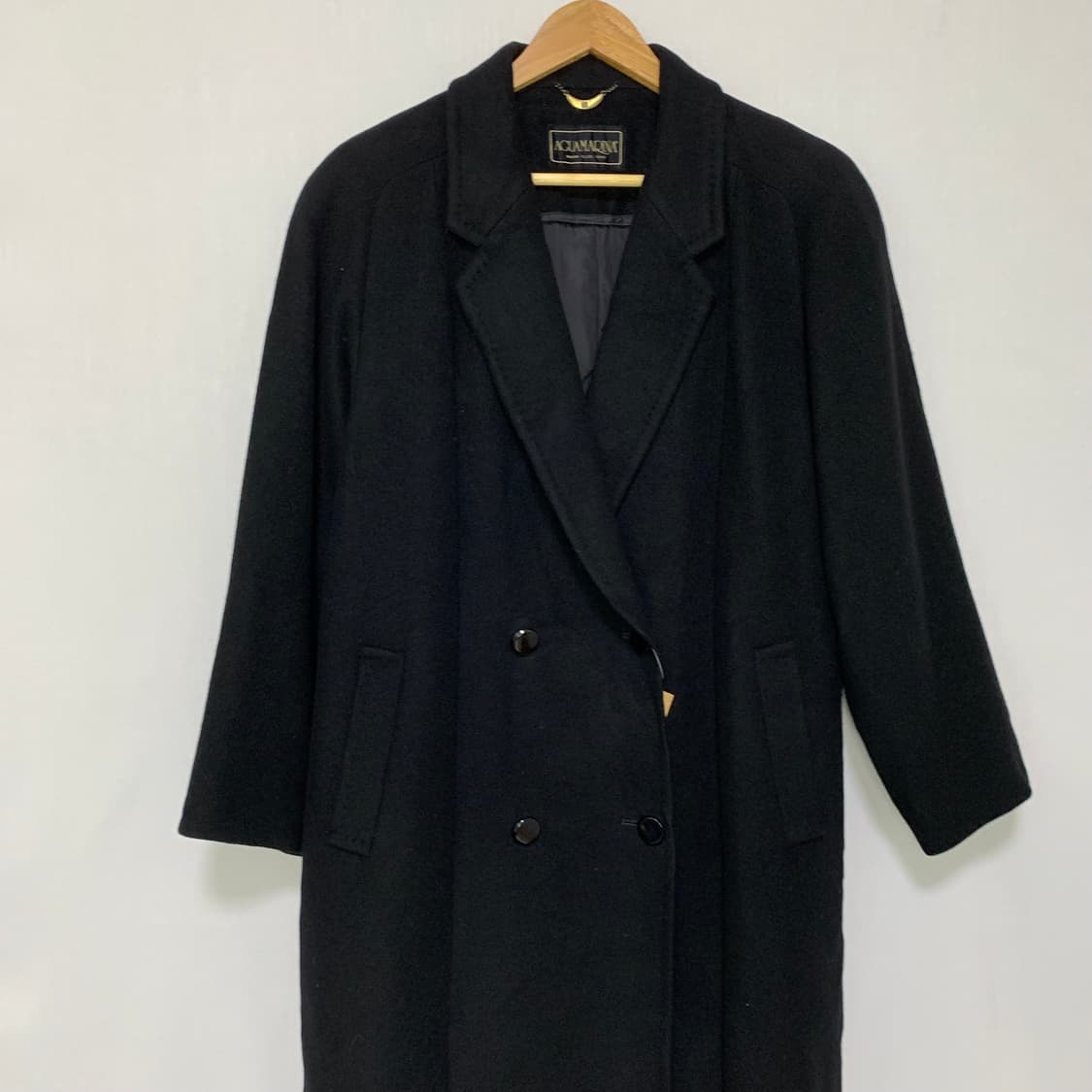빈티지 캐시미어 100% 남녀공용 더블 버튼 블랙 롱 코트 상품이미지2