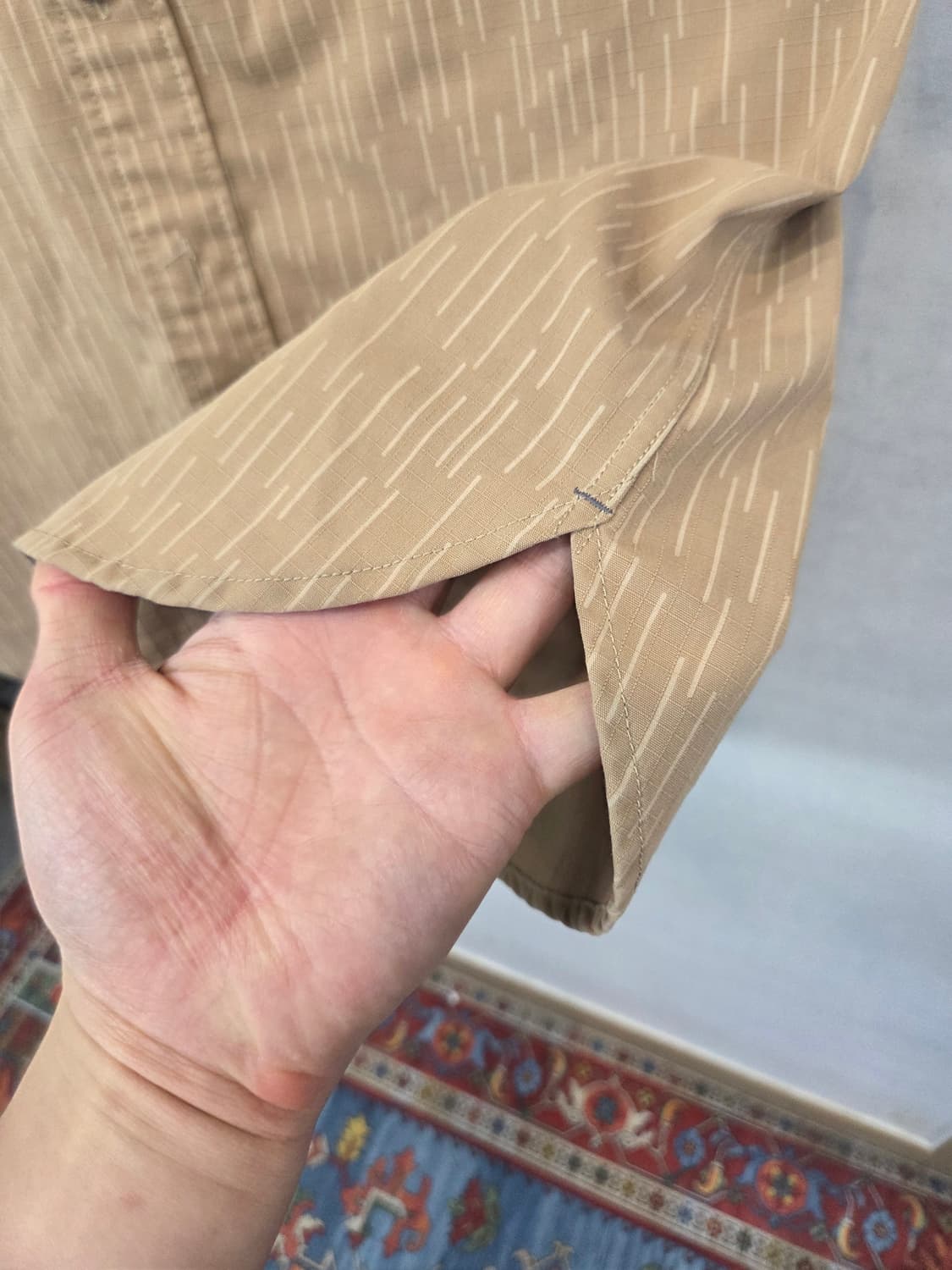 프리즘웍스 립스타 스트라이프 패턴 세로포켓 코튼 셔츠반팔 m 상품이미지7