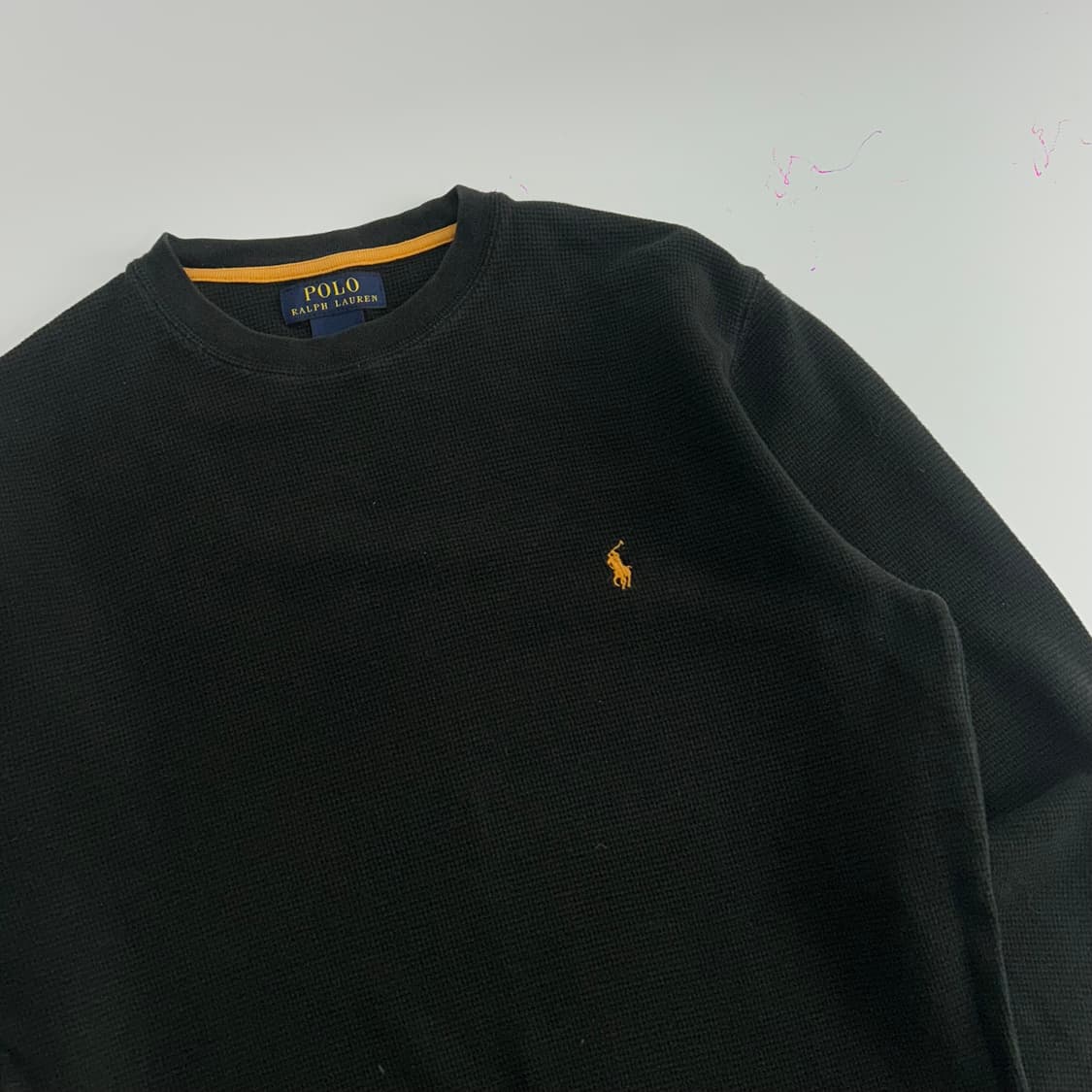 Polo 폴로 랄프로렌 우먼스 블랙 옐로우 포니 와플 니트 상품이미지4