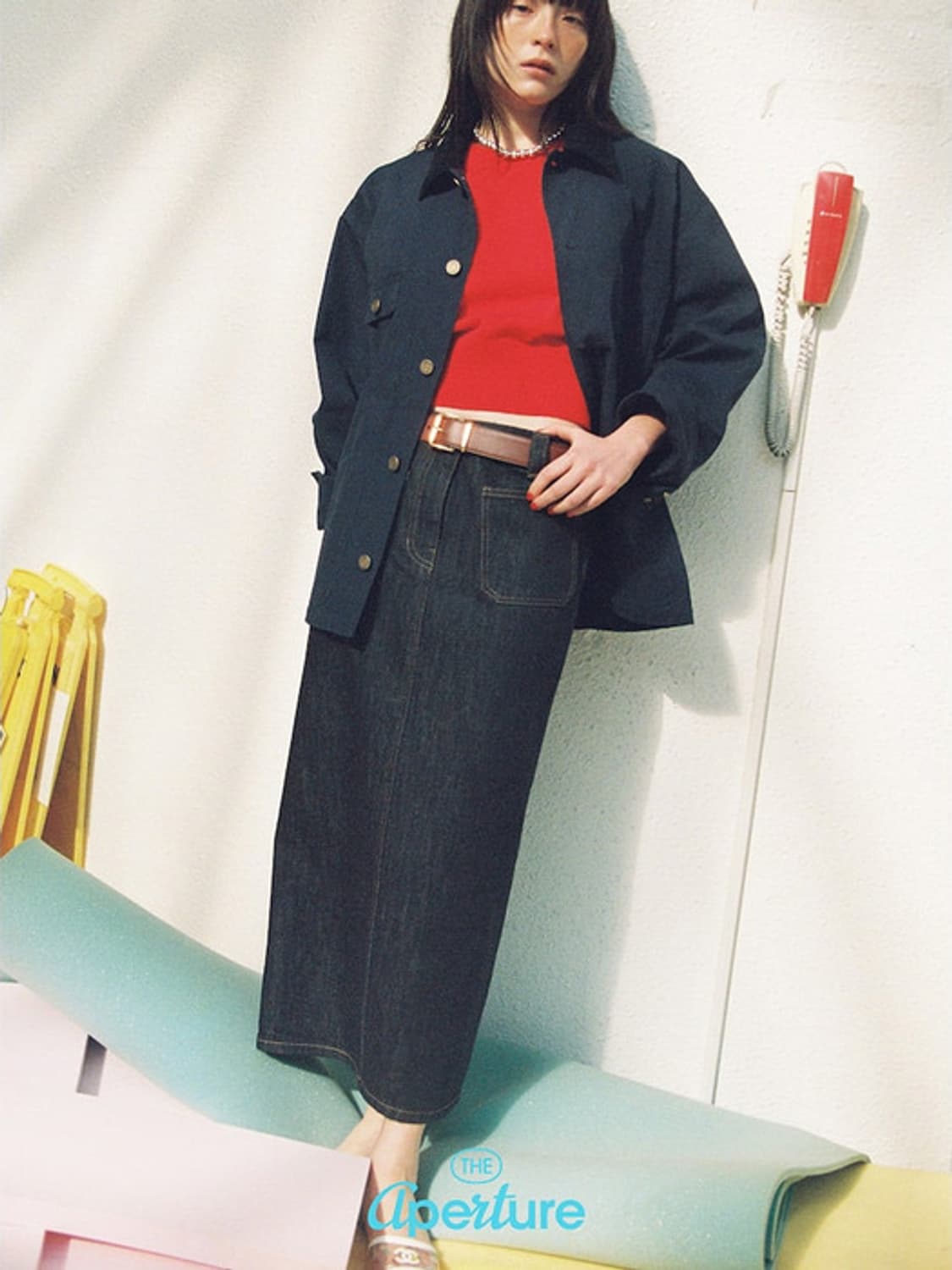 디애퍼처 데님 롱스커트 네이비 m 상품이미지1