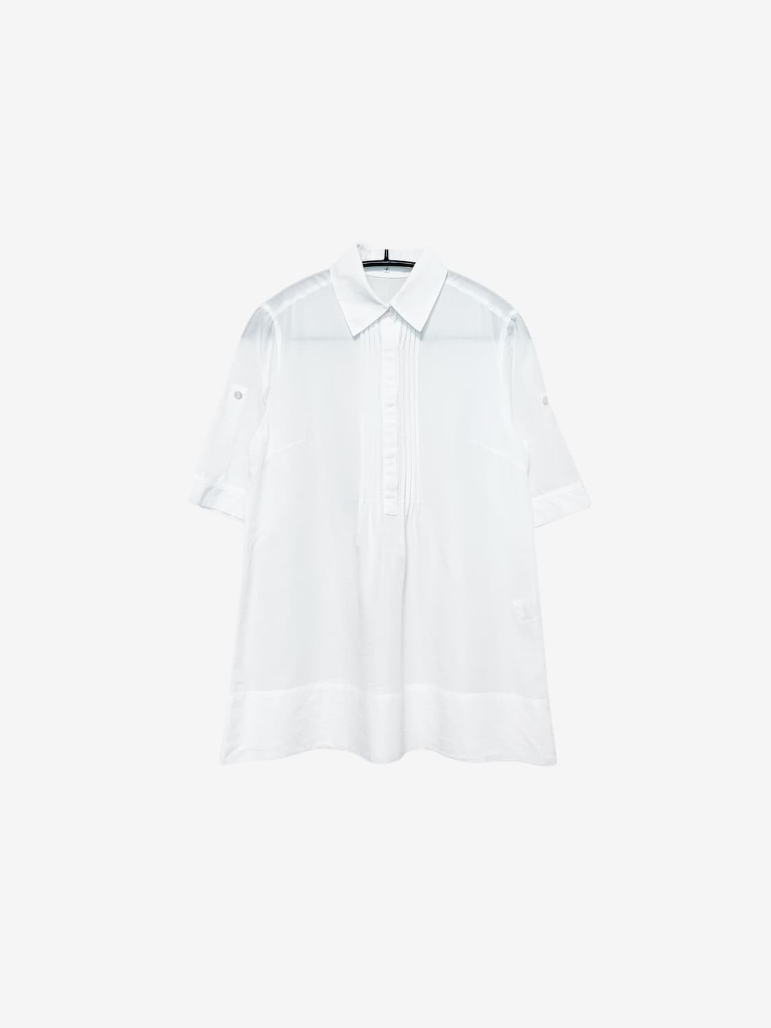 Pleated Front Half Sleeve Shirt - White 상품이미지4