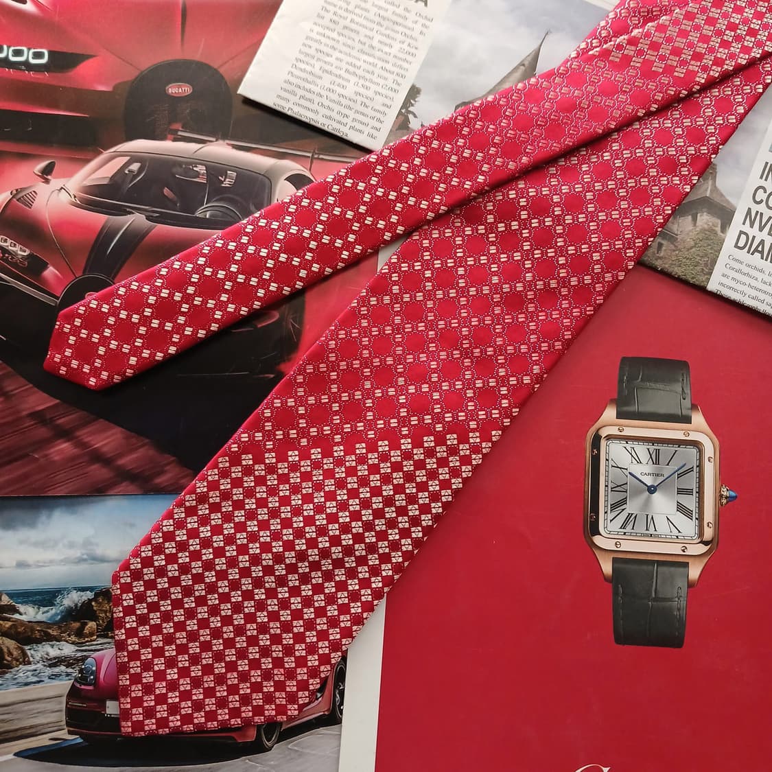 니나리치 실크 레드 체크 자카드 넥타이 8.6cm A+등급 A18671
 상품이미지3