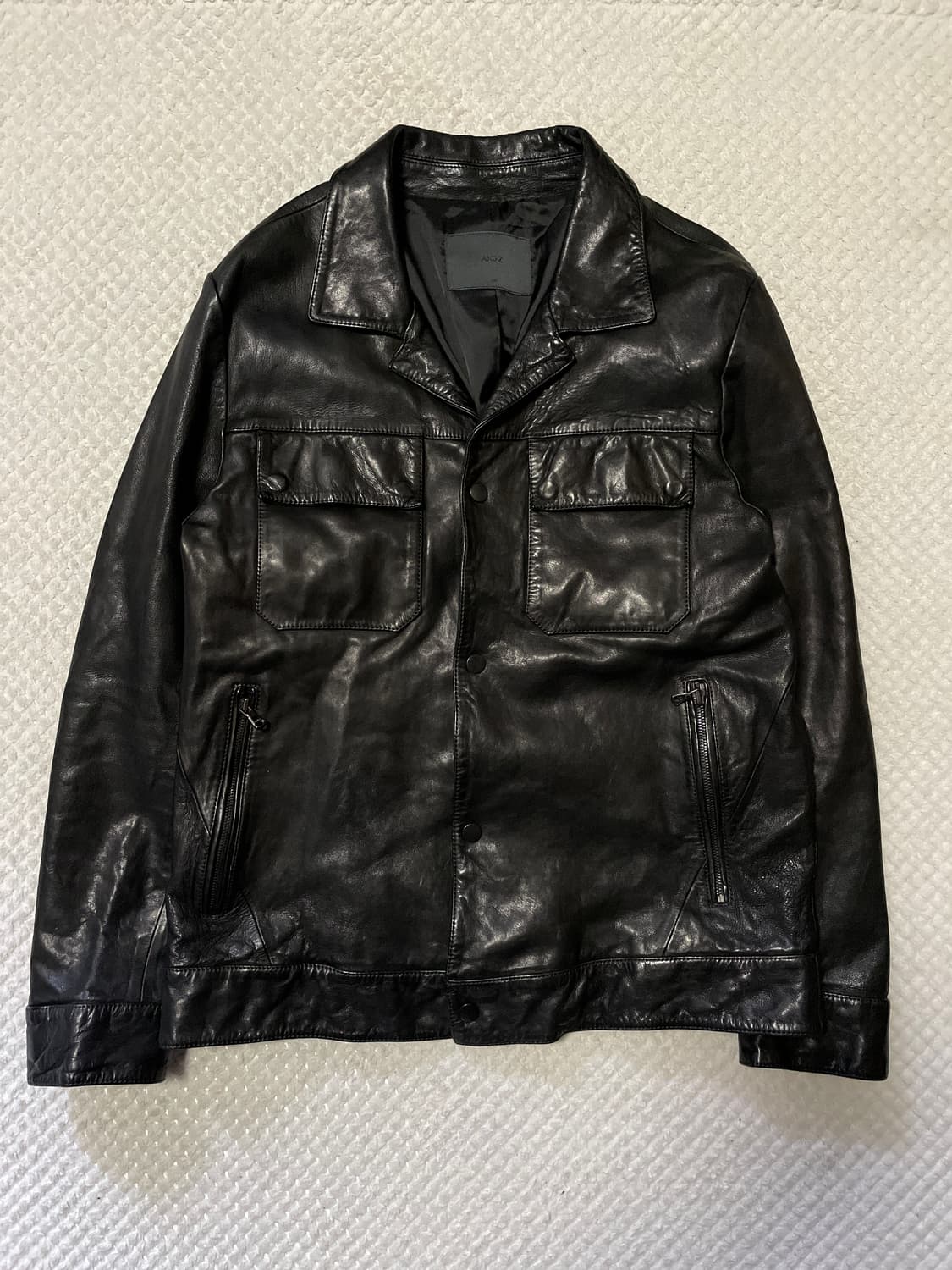 AND Z 웨스턴 무드 램스킨 양가죽 포켓 레더 트러커 자켓 상품이미지1