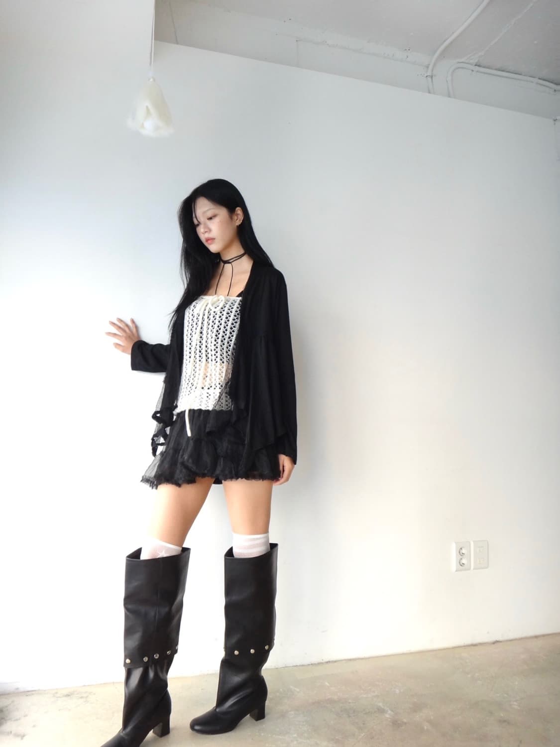 Sheer & dot point open cardigan  상품이미지7