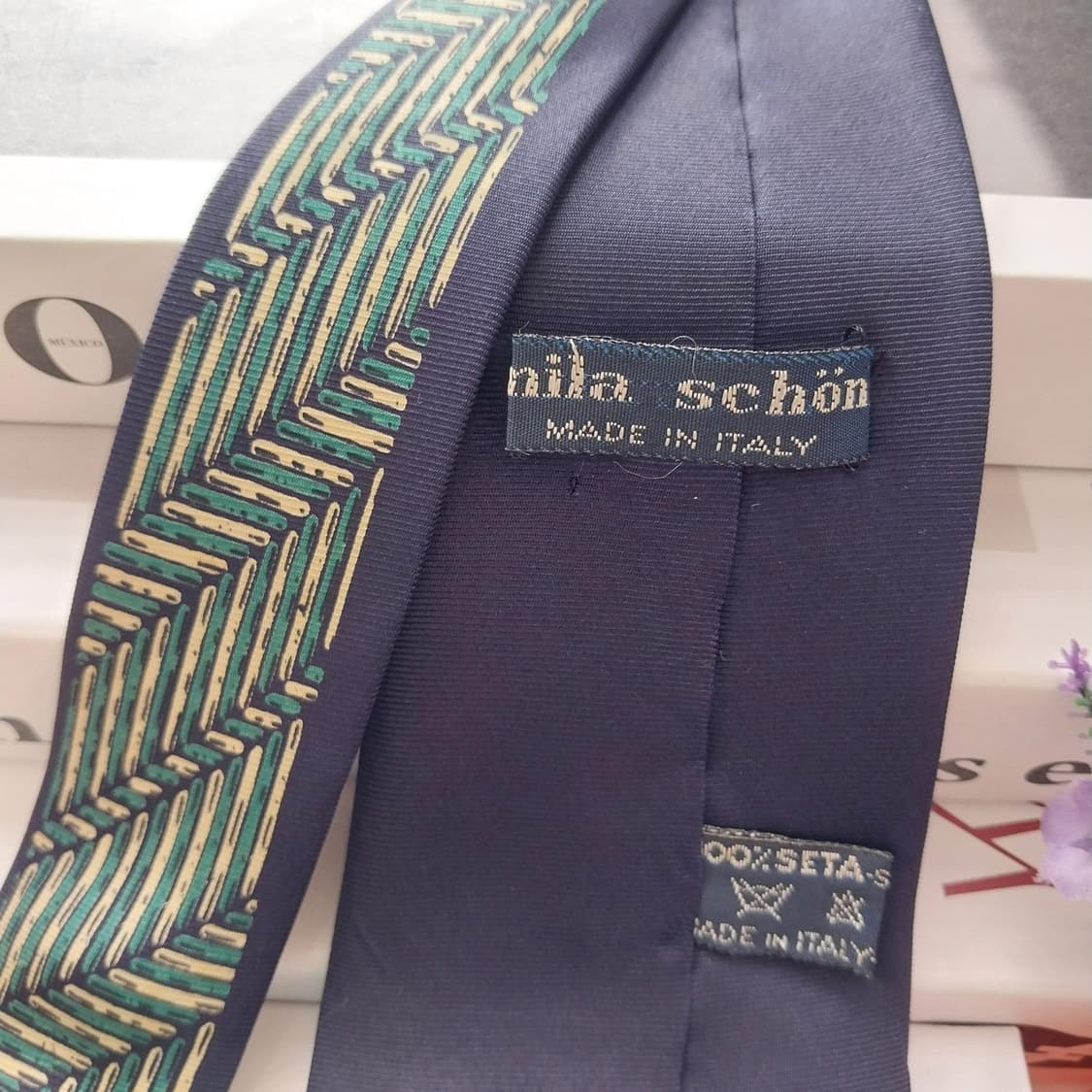 밀라숀 실크 네이비&그린 헤링본 패턴 넥타이 8.5cm A등급 K1279 상품이미지6