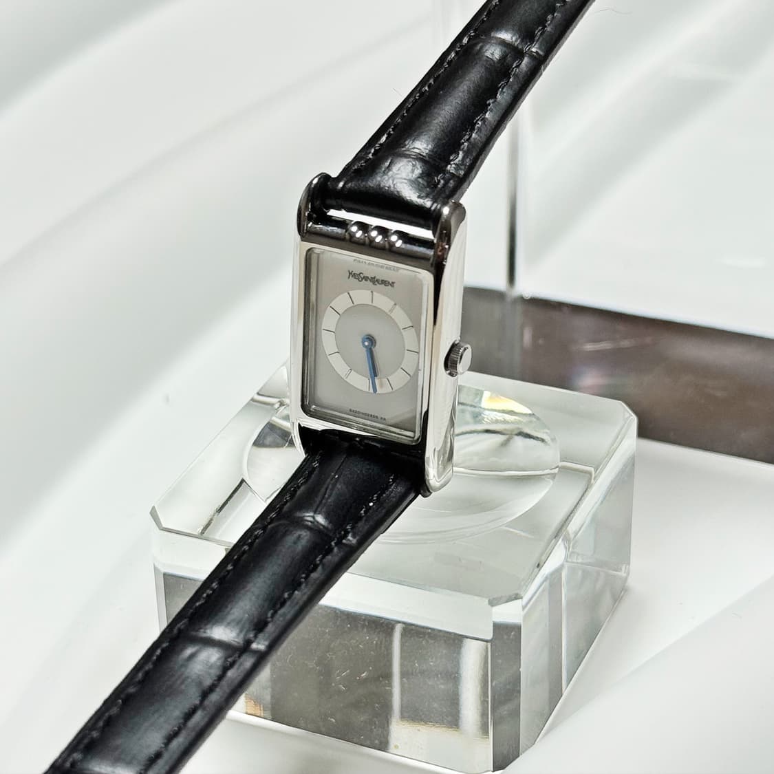 80's90's 빈티지 YSL 이브생로랑 미니멀 스퀘어 탱크 실버 워치 상품이미지5