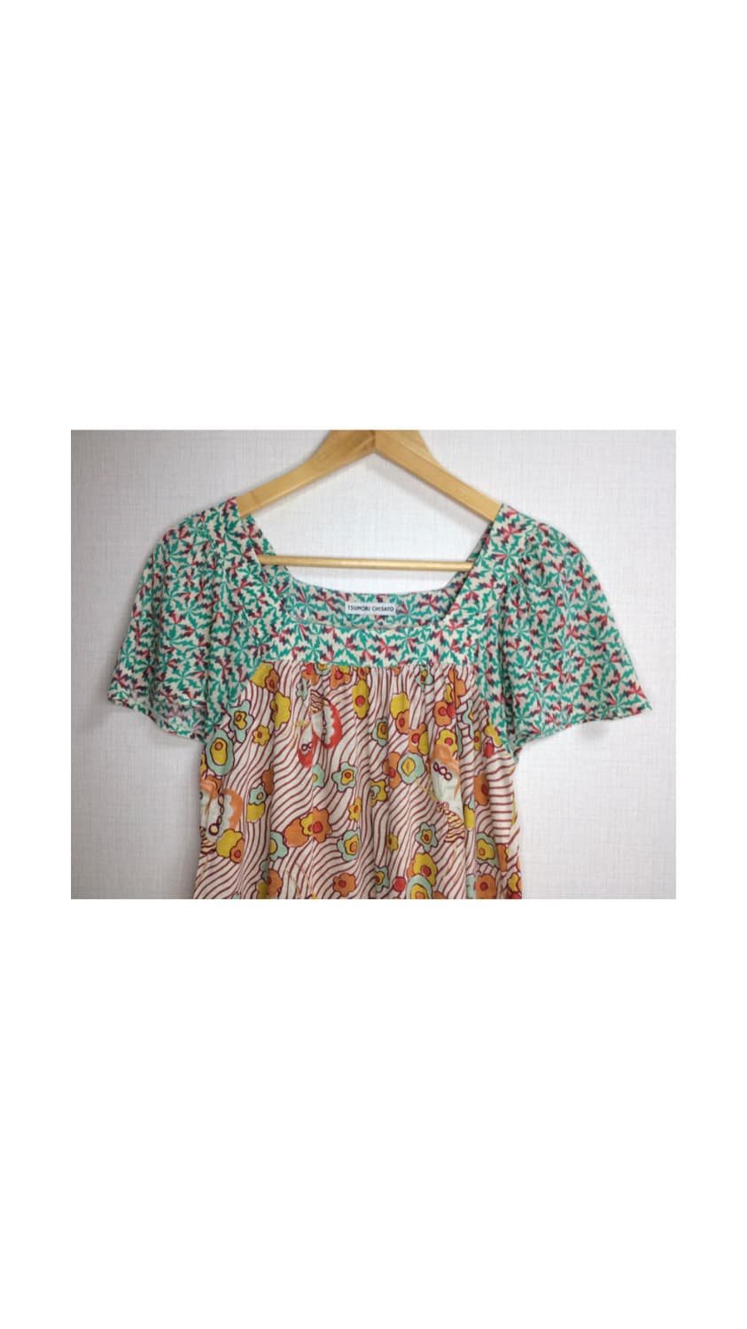 츠모리치사토 그린 핑크 플로럴 탑  상품이미지2