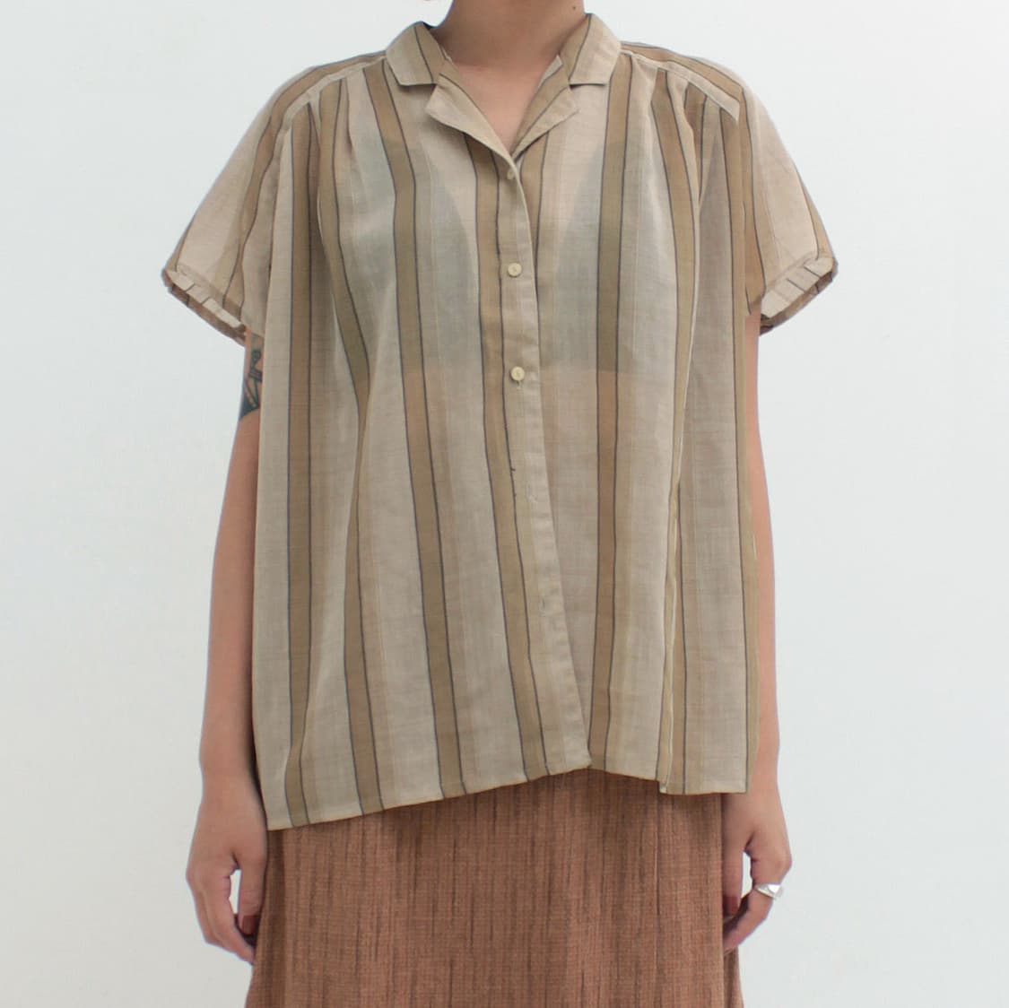 일본 빈티지 스트라이프 시스루 여름 셔츠 블라우스 상품이미지6