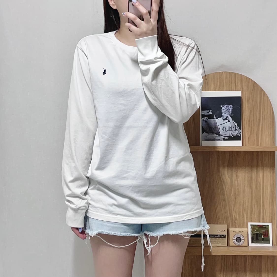 [정품] 폴로 화이트 / 네이비포니 라운드 긴팔티 [ L ] 상품이미지2