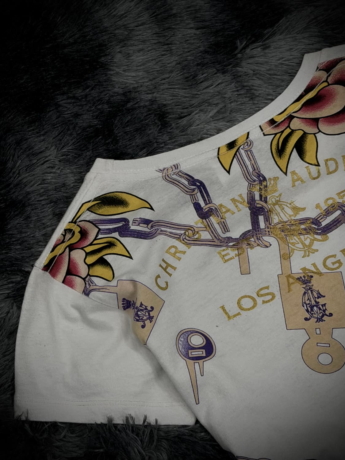 Christian Audigier 피콕 & 로즈 그래픽 반팔 티셔츠 상품이미지8