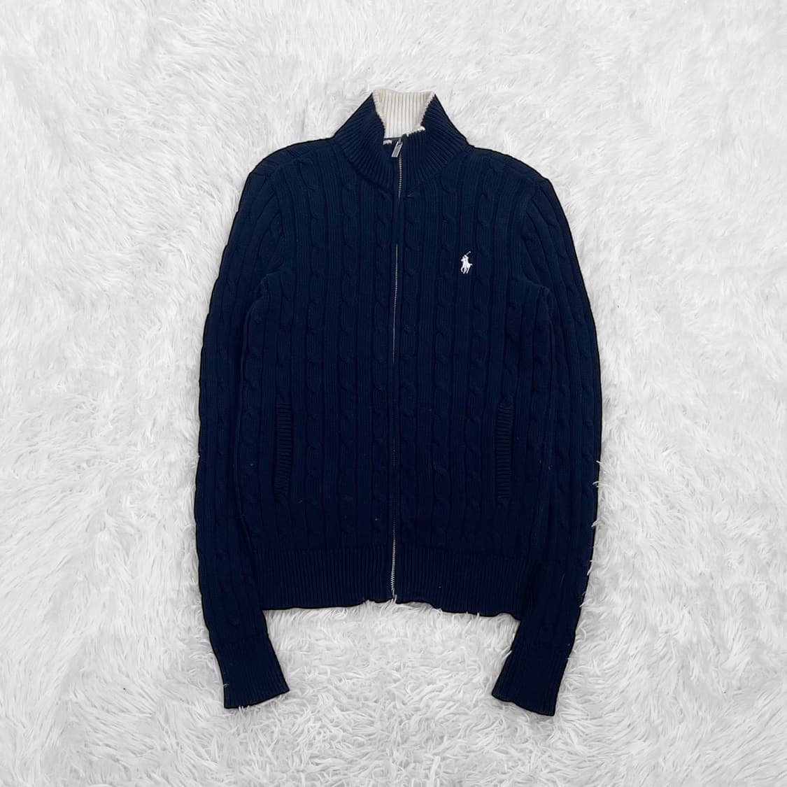 폴로 랄프로렌 포니 로고 케이블 니트 집업 네이비 상품이미지2