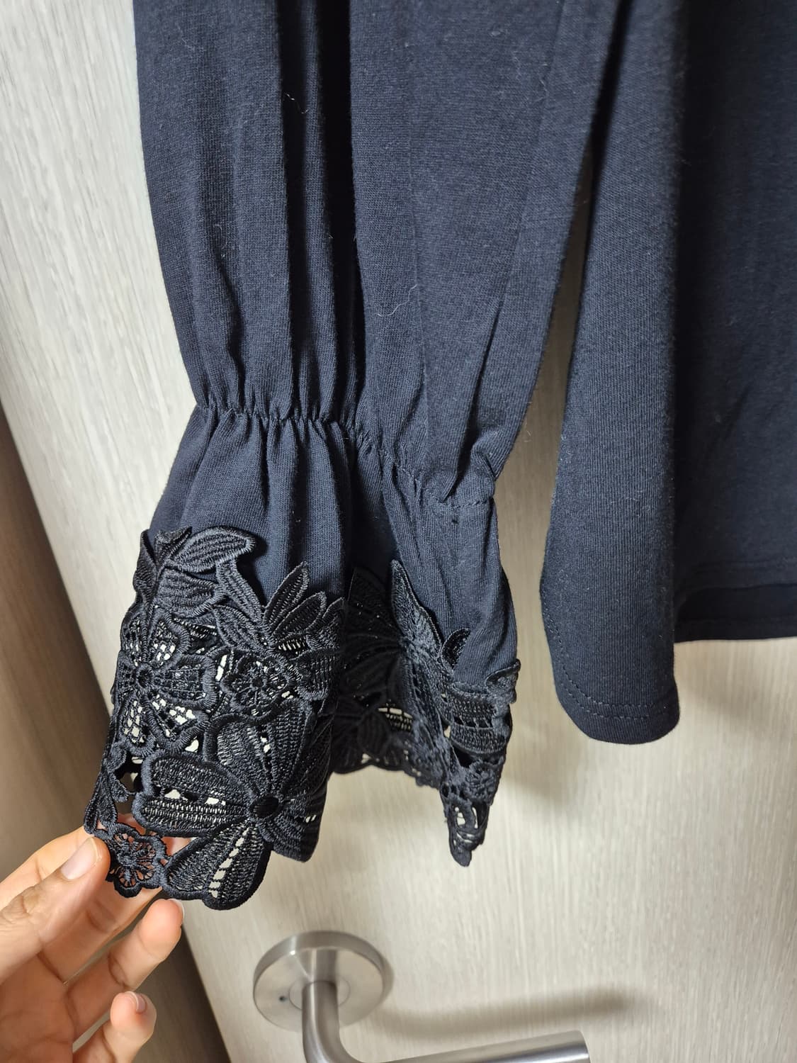 씨바이 끌로에 블랙 레이스 소매 코튼티셔츠 블라우스 s 상품이미지5