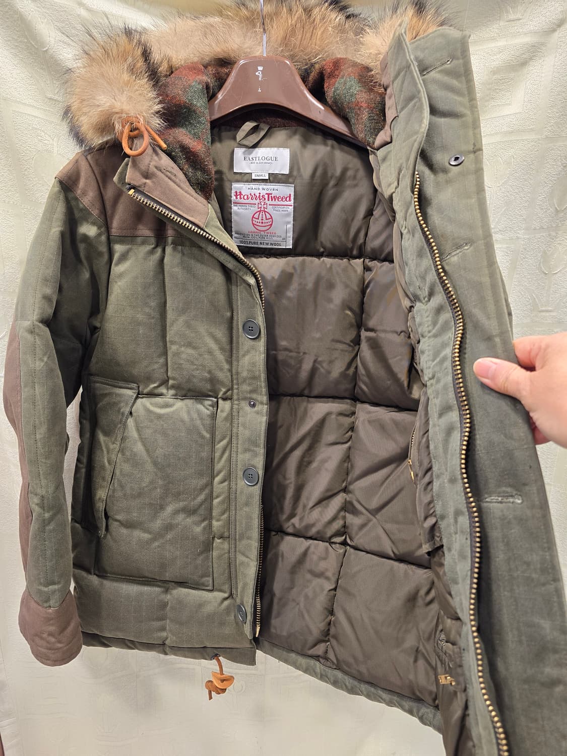 이스트로그 해리스트위드 퍼 후드 패딩 왁싱자켓 S 상품이미지7
