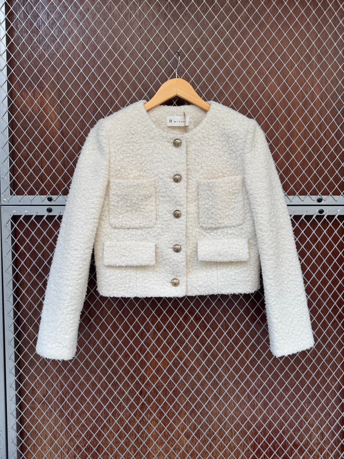 잇미샤 아이보리 부클레 크롭 노카라 트위드 자켓 S 상품이미지1
