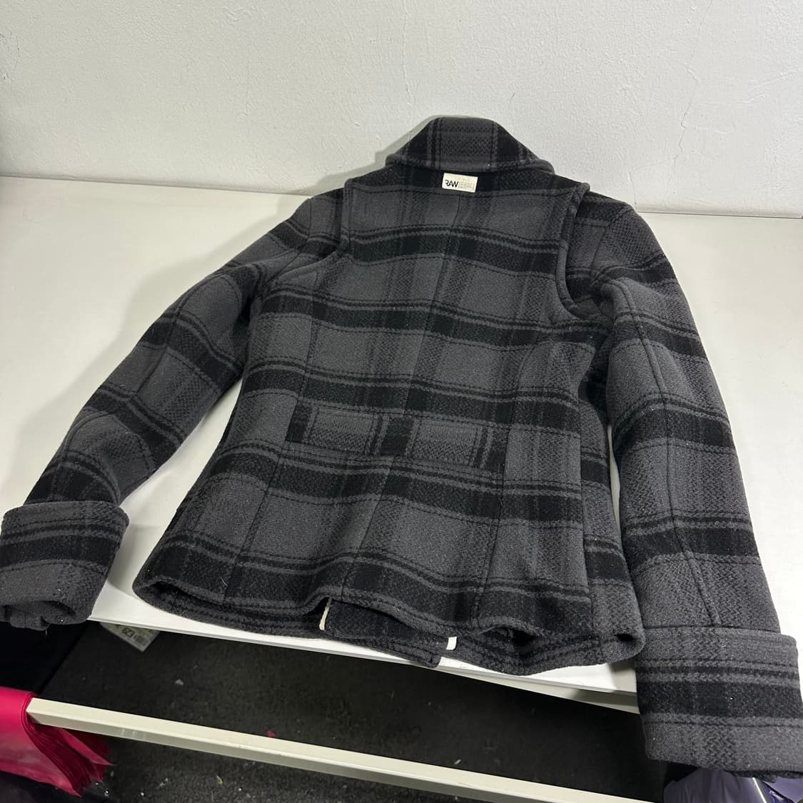 S 지스타로우 GSTAR 그레이 체크 더블 하프코트 상품이미지6