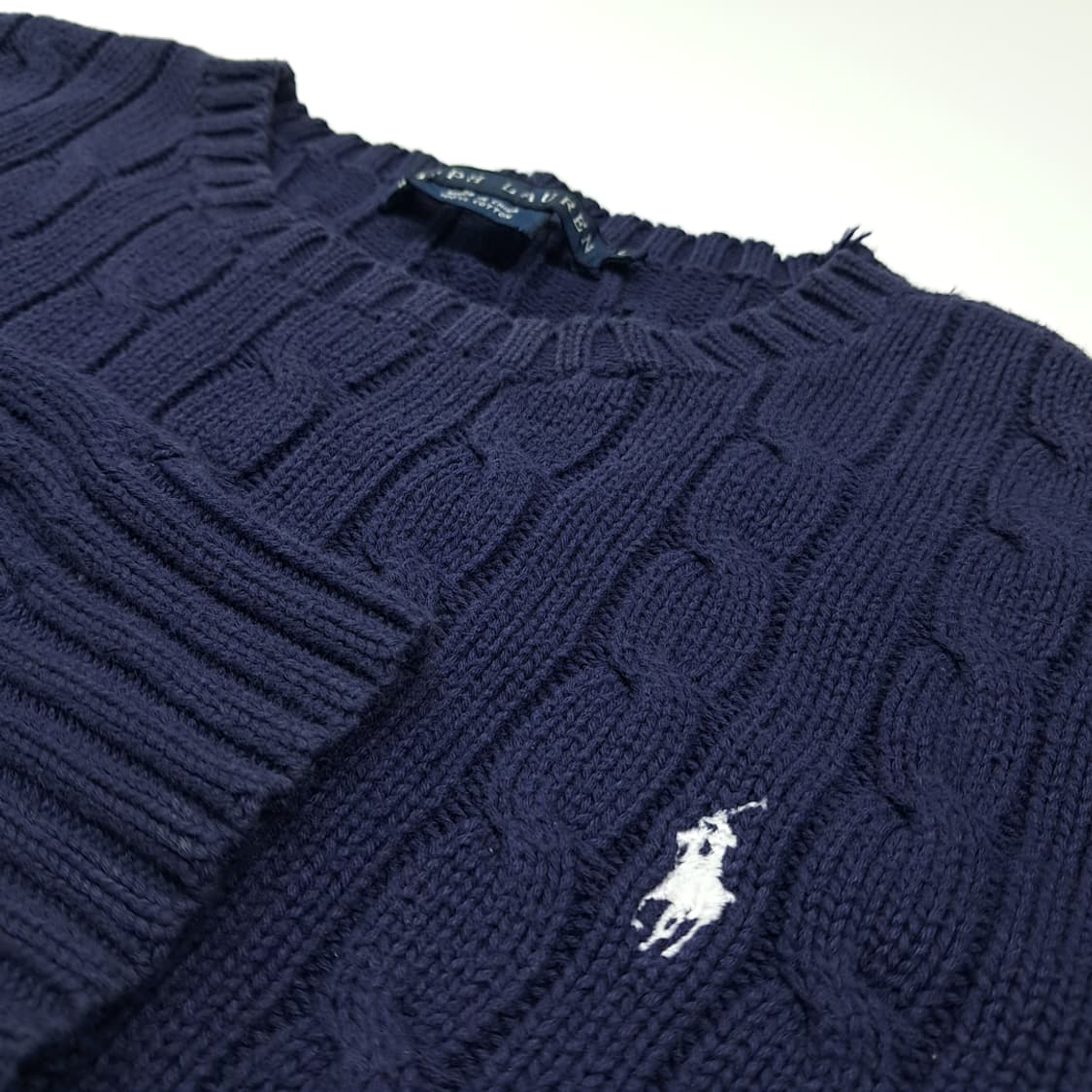 CK002 L 폴로 00s 케이블 화이트포니 네이비 니트스웨터 상품이미지4