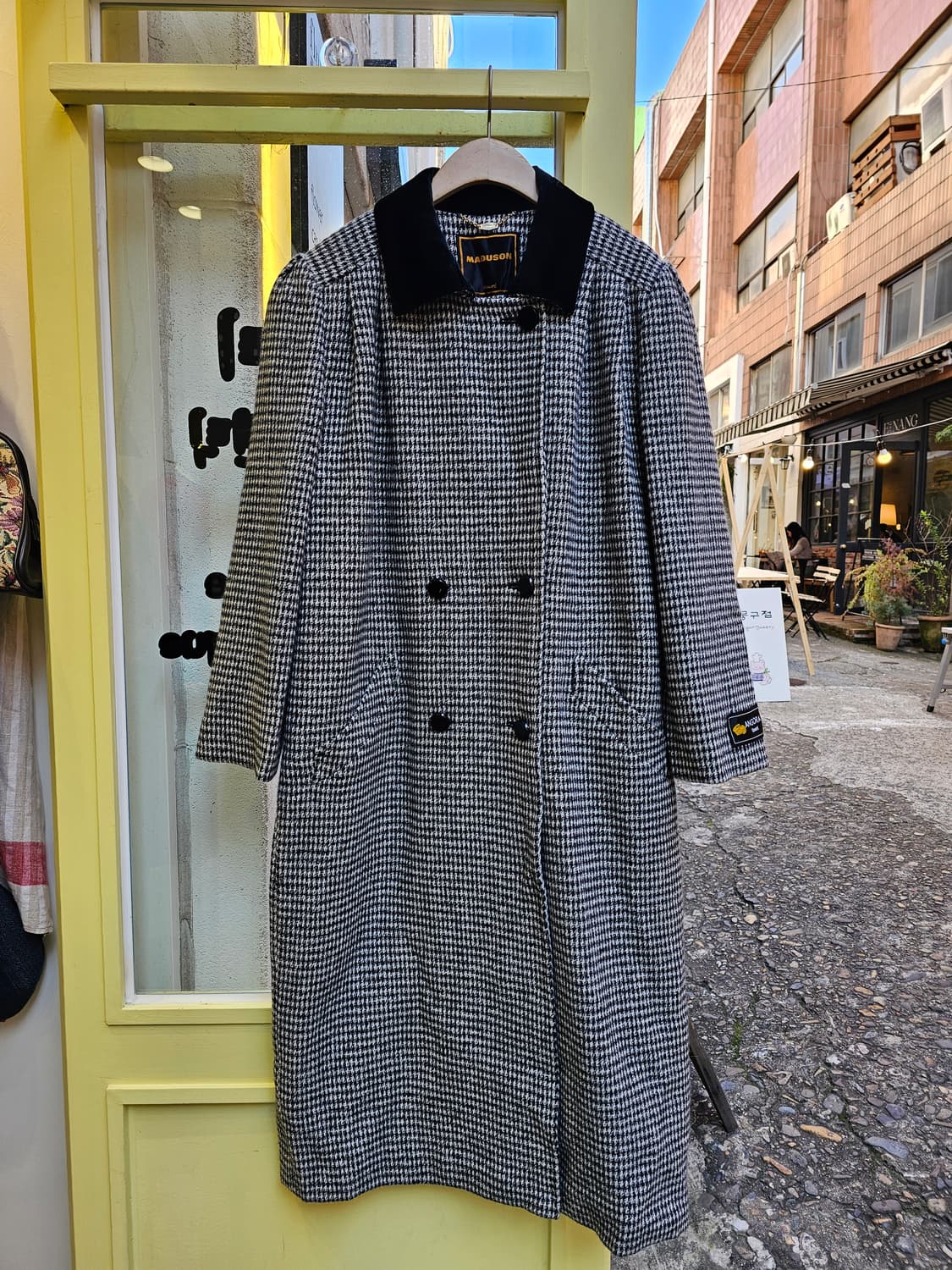 Maduson 하운드투스체크 앙고라 더블 롱코트 상품이미지4
