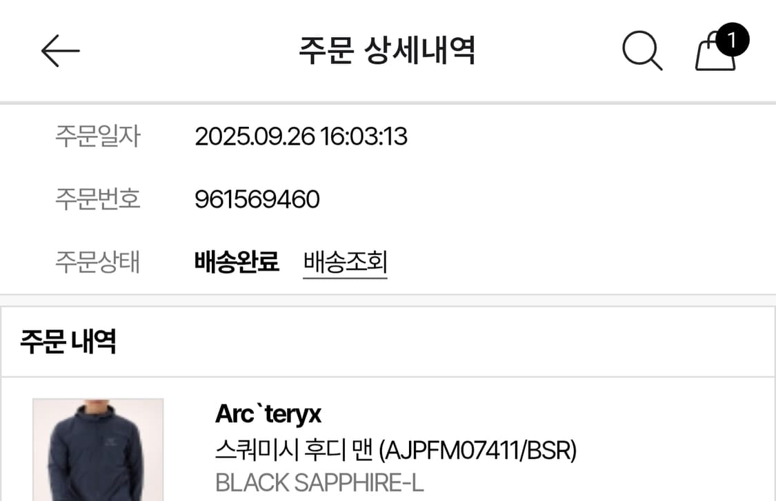 아크테릭스 스쿼미시 후디 블랙사파이어 신품 상품이미지3